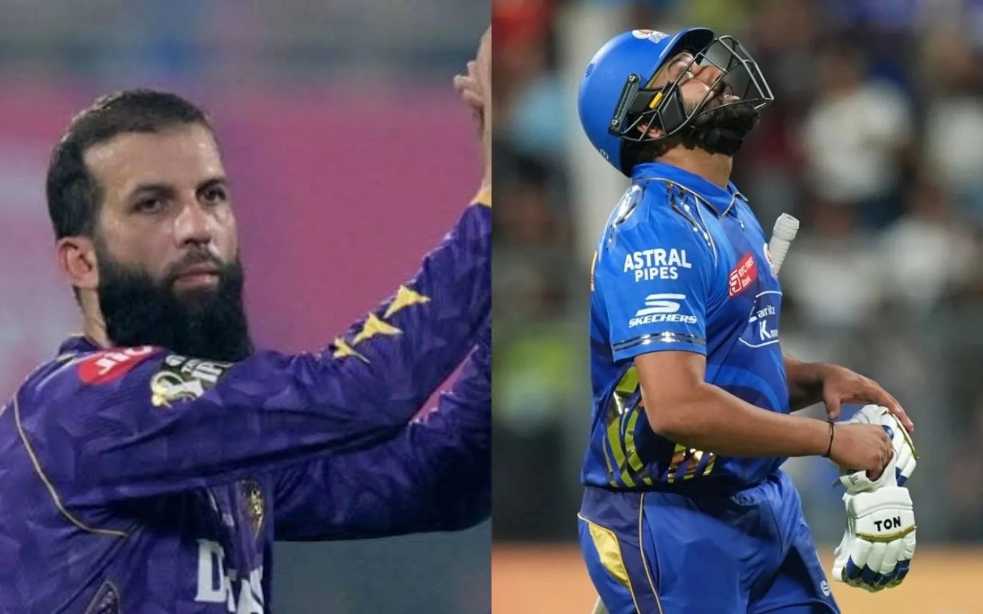 Moeen Ali and Rohit Sharma [Source: @KKR_Xtra, @sarcastic_us/x]