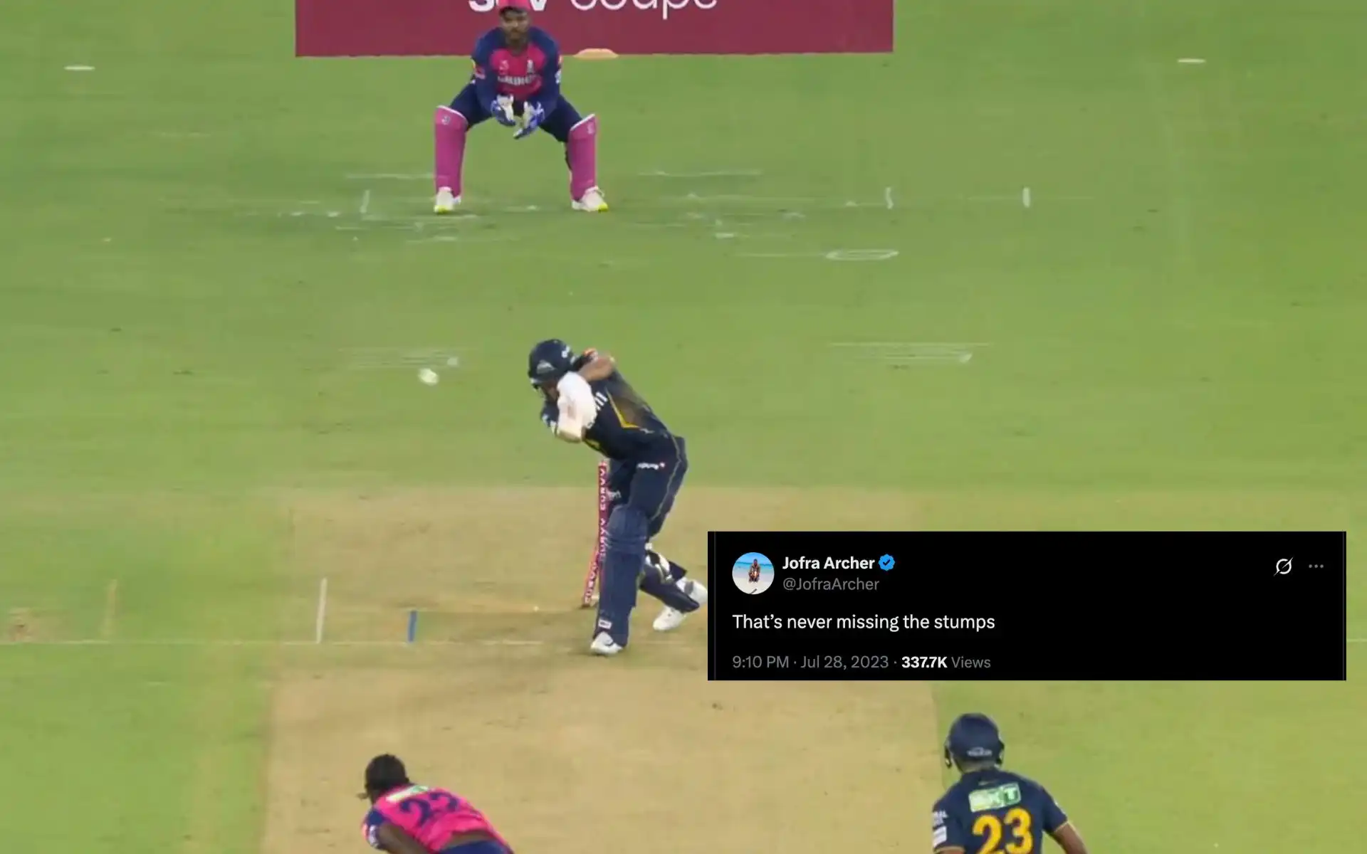 Shubman Gill was stunned by the Jofra Archer delivery [Source: @StarSportsIndia/x.com]