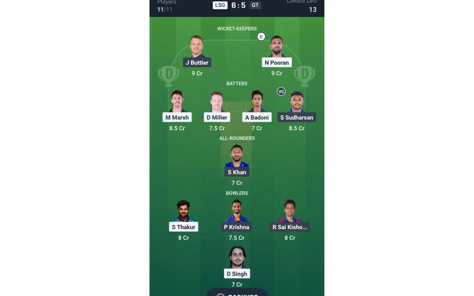 LSG vs GT, IPL 2025: Dream11 Team1 [Source: @Dream11 App]