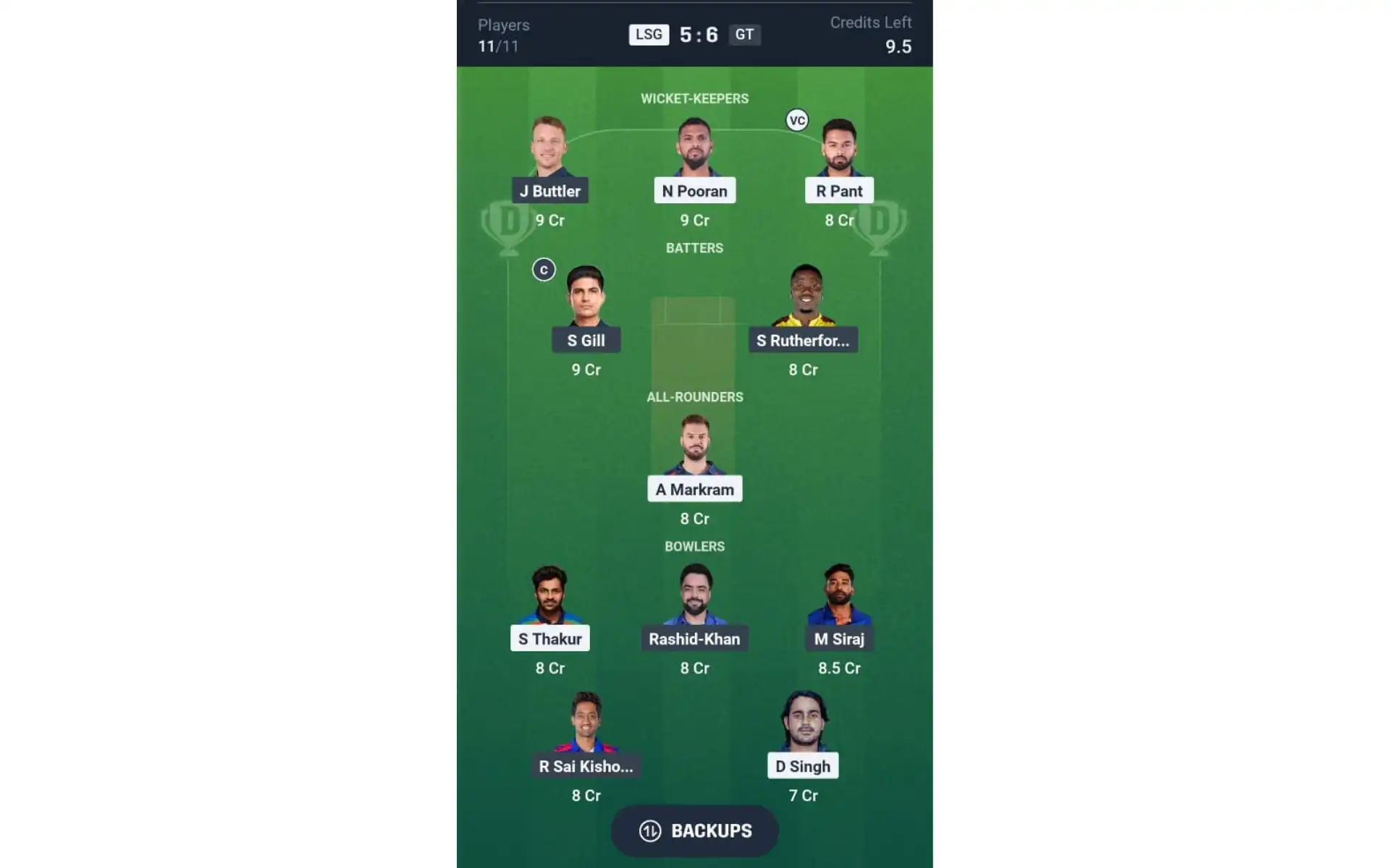 LSG vs GT, IPL 2025: Dream11 Team 2 [Source: @Dream11 App]