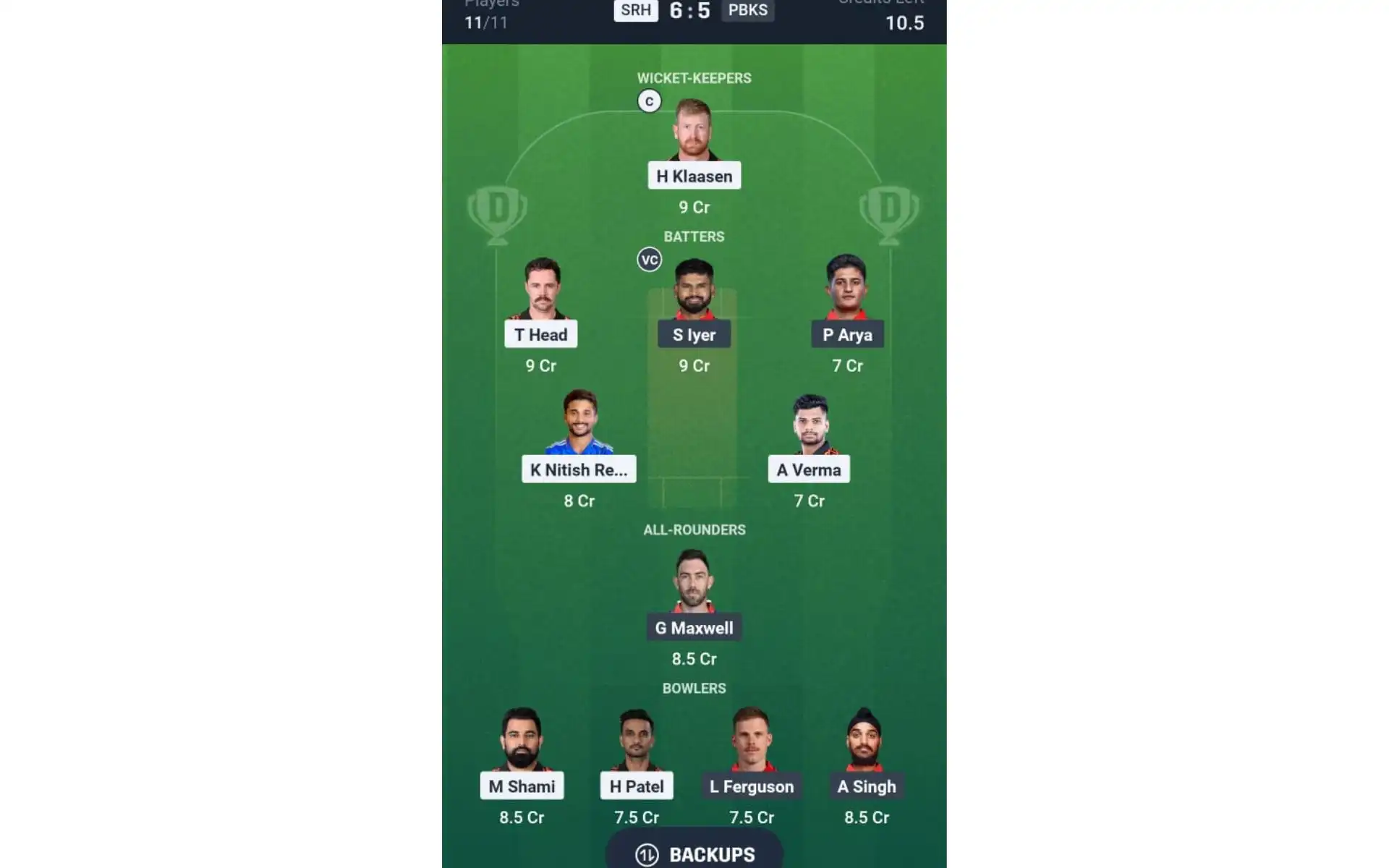 SRH vs PBKS, IPL 2025: Dream11 Team 1 [Source: @Dream11 App]