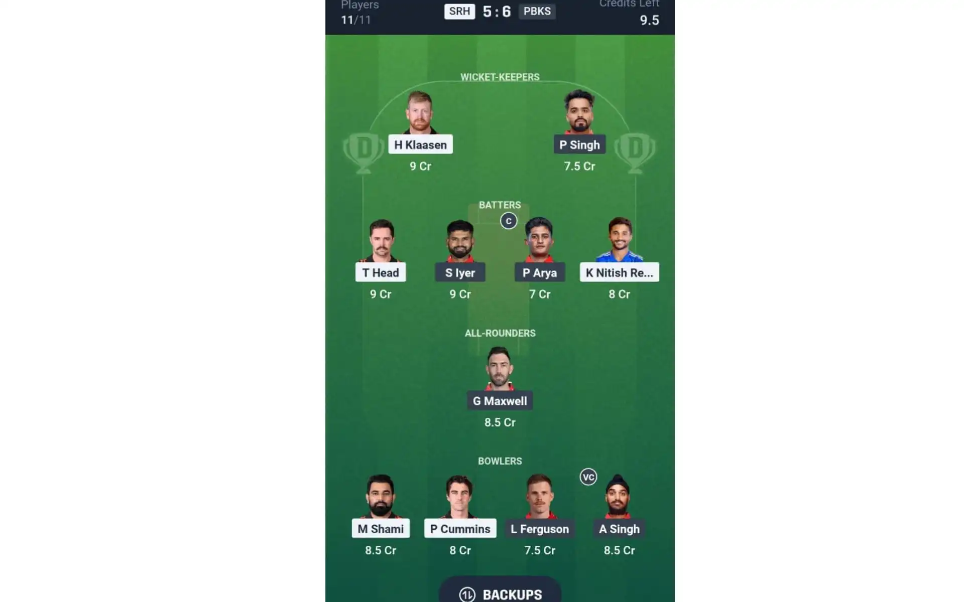 SRH vs PBKS, IPL 2025: Dream11 Team 2 [Source: @Dream11 App]