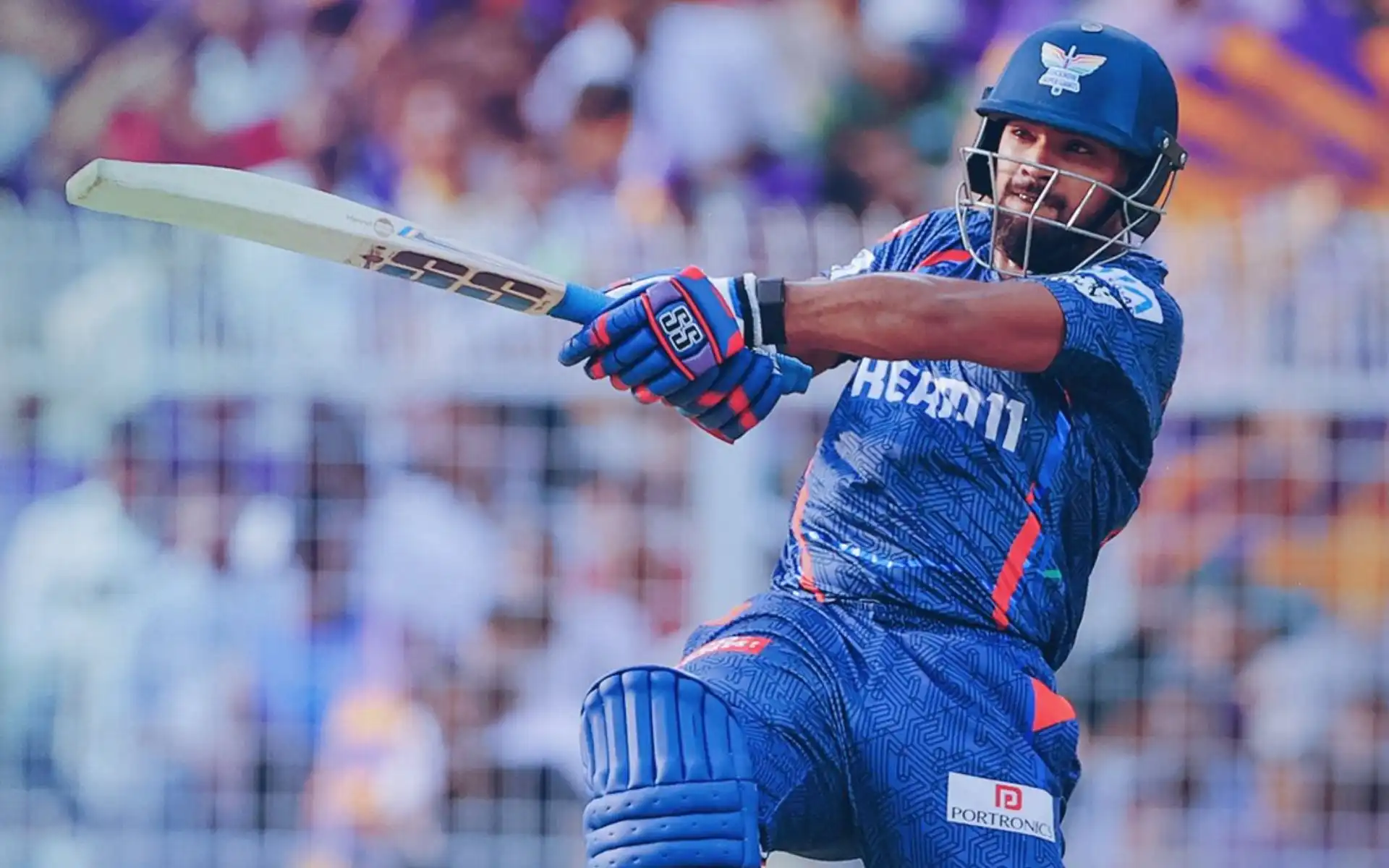 Nicholas Pooran pulls the ball. [Source: @LucknowIPL/X]