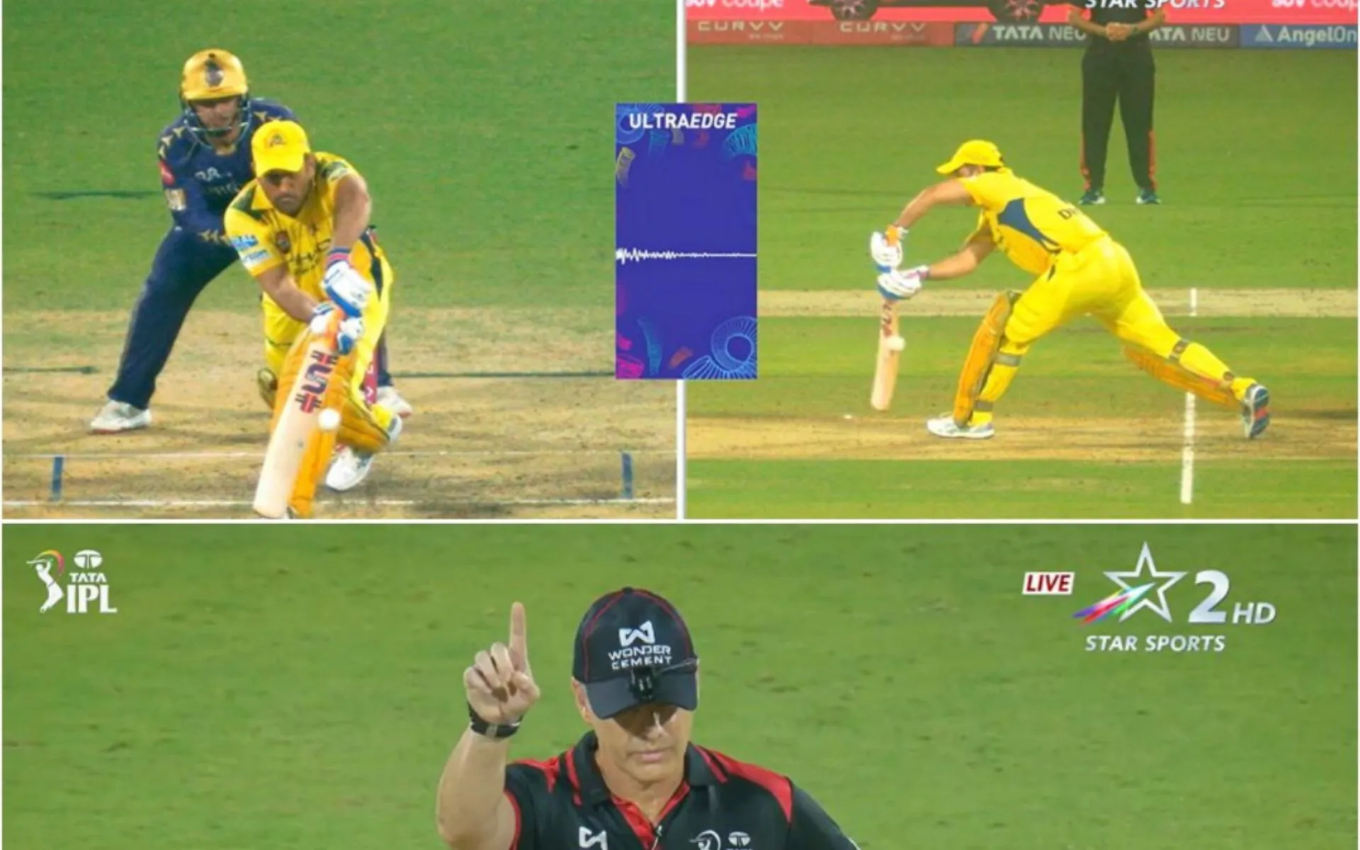 MSD lbw decision croticised [Source; @StarSportsIndia/X.com]
