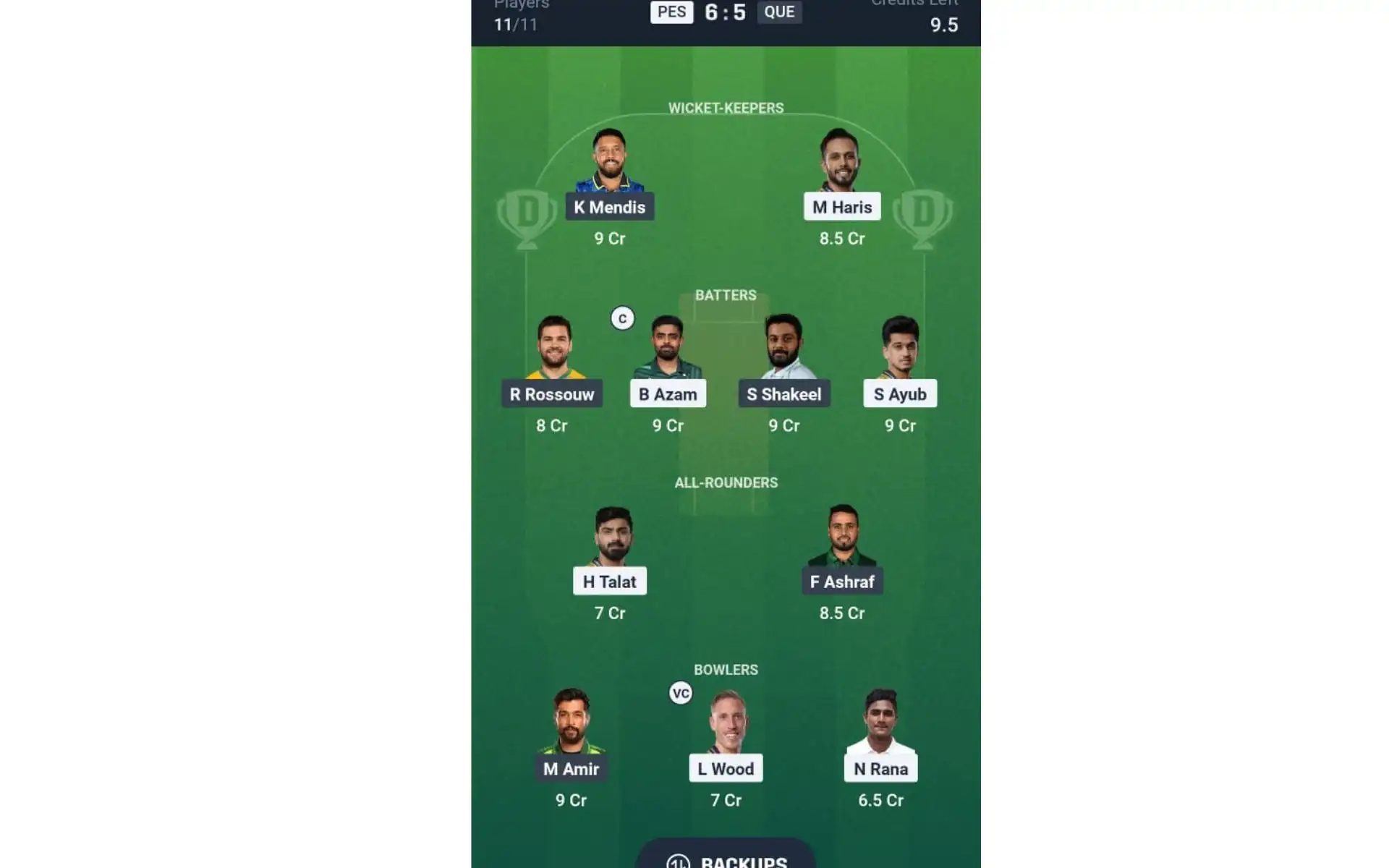 PES vs QUE, Dream11 Team 1 [Source: @Dream11 App]