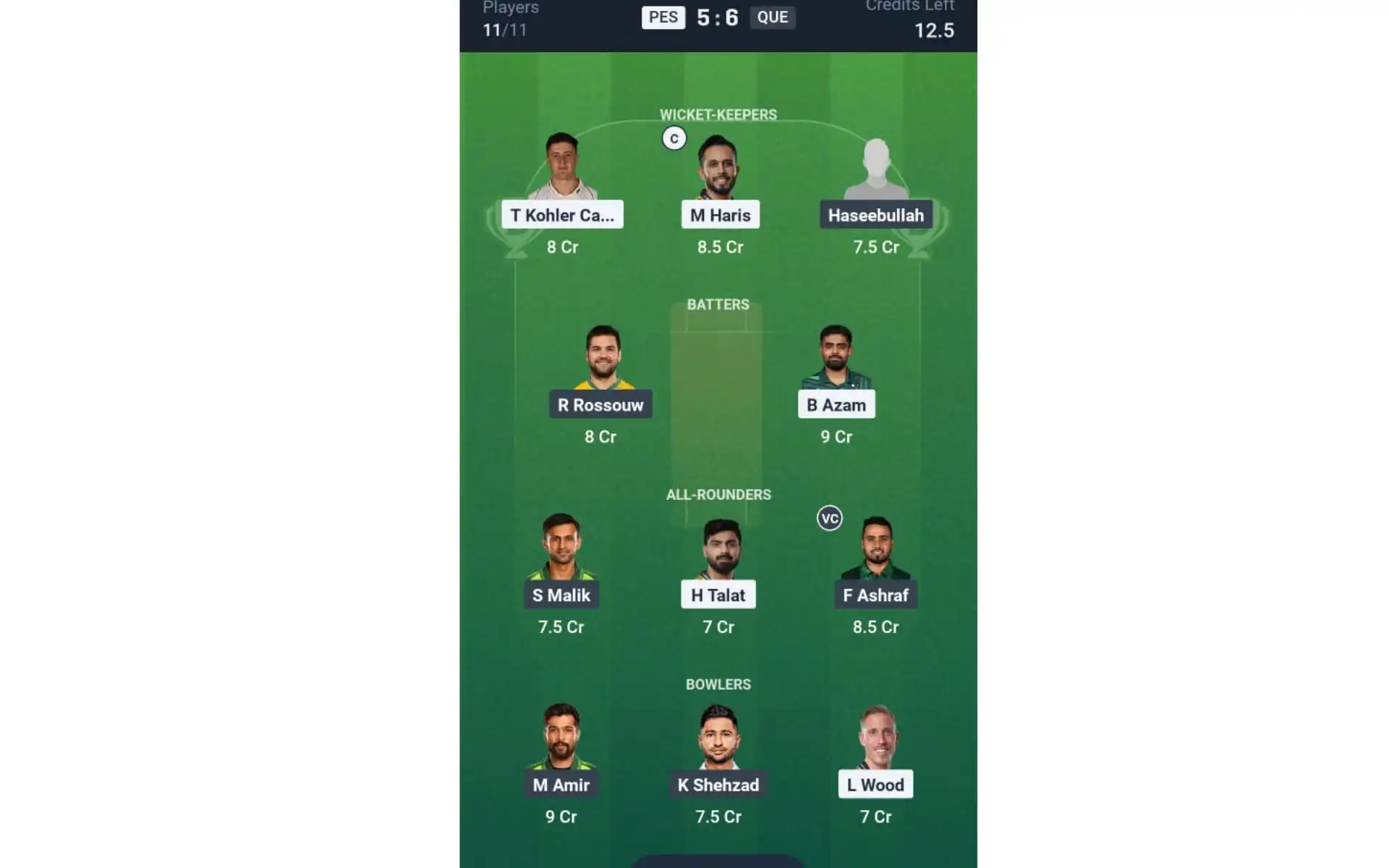 PES vs QUE, Dream11 Team 2 [Source: @Dream11 App]