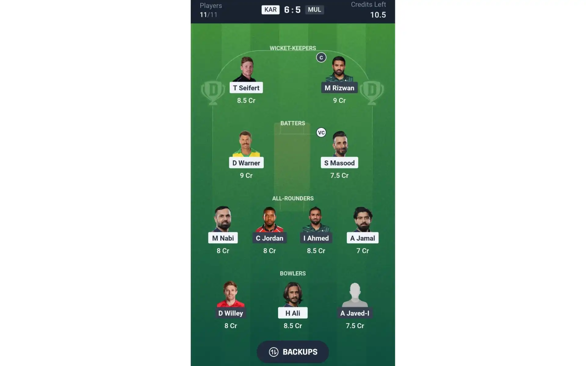 KAR vs MUL, PSL 2025: Dream11 Team 1 [Source: @Dream11 App]