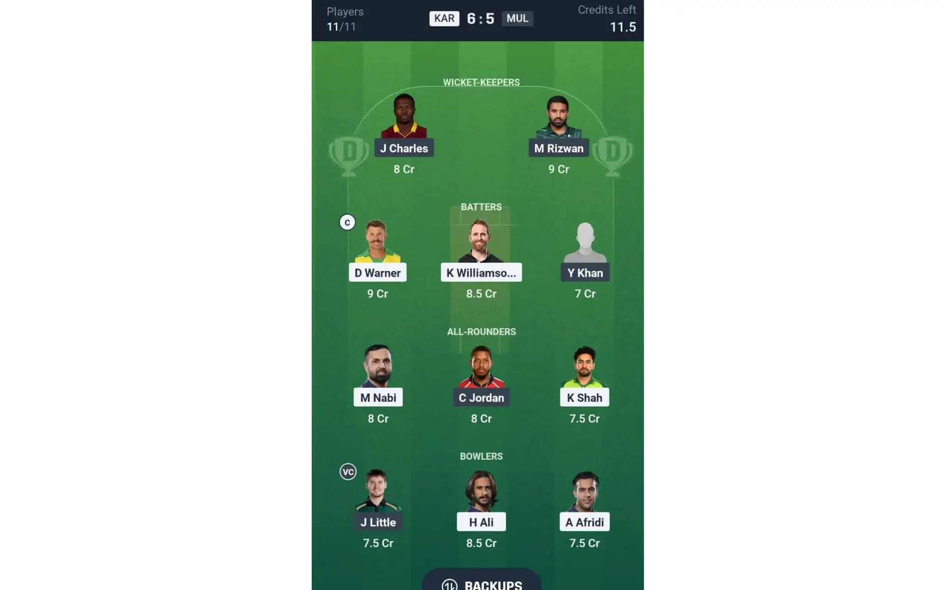 KAR vs MUL, PSL 2025: Dream11 Team 2 [Source: @Dream11 App]