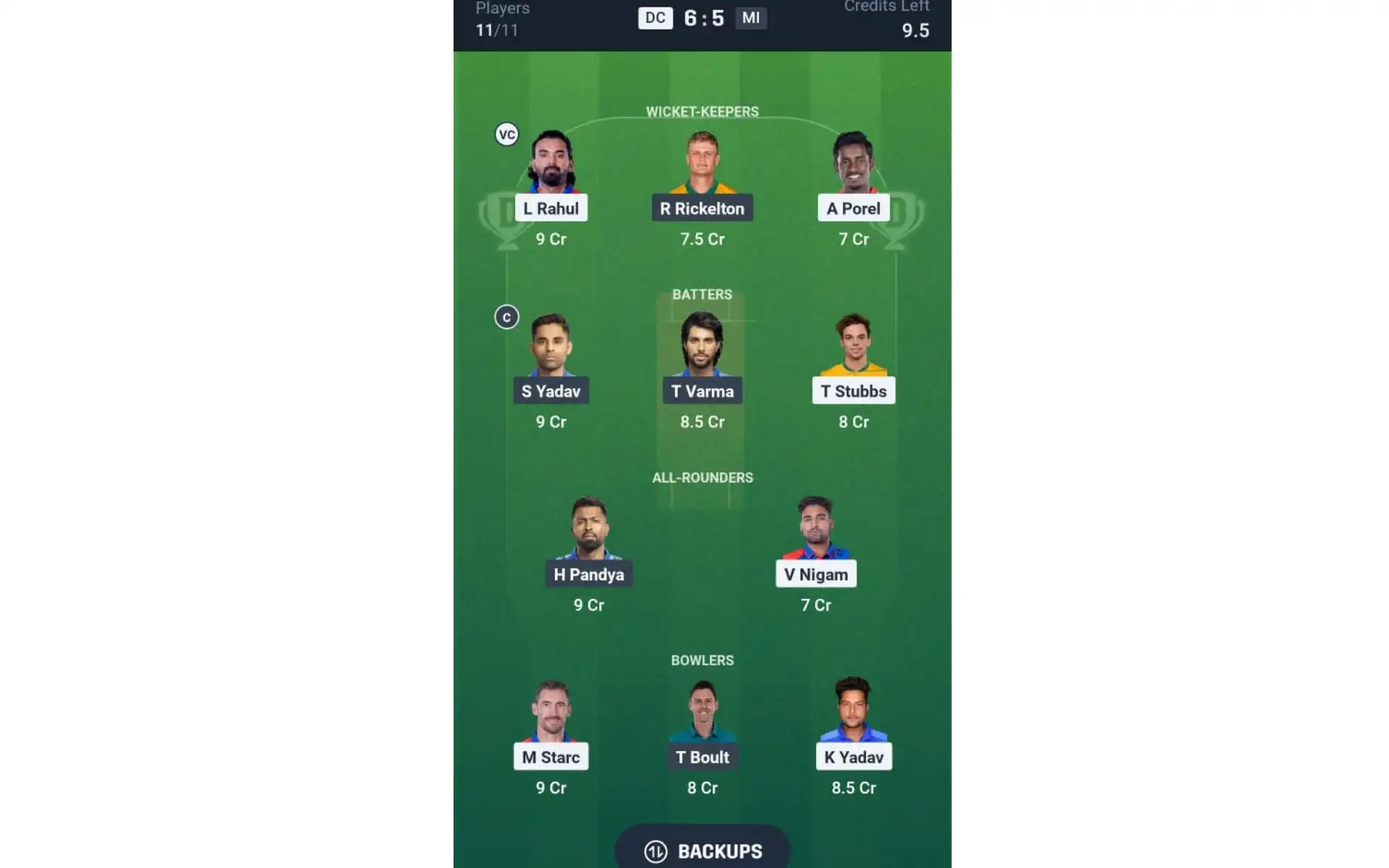 DC vs MI, IPL 2025: Dream11 Team 1 [Source: @Dream11 App]