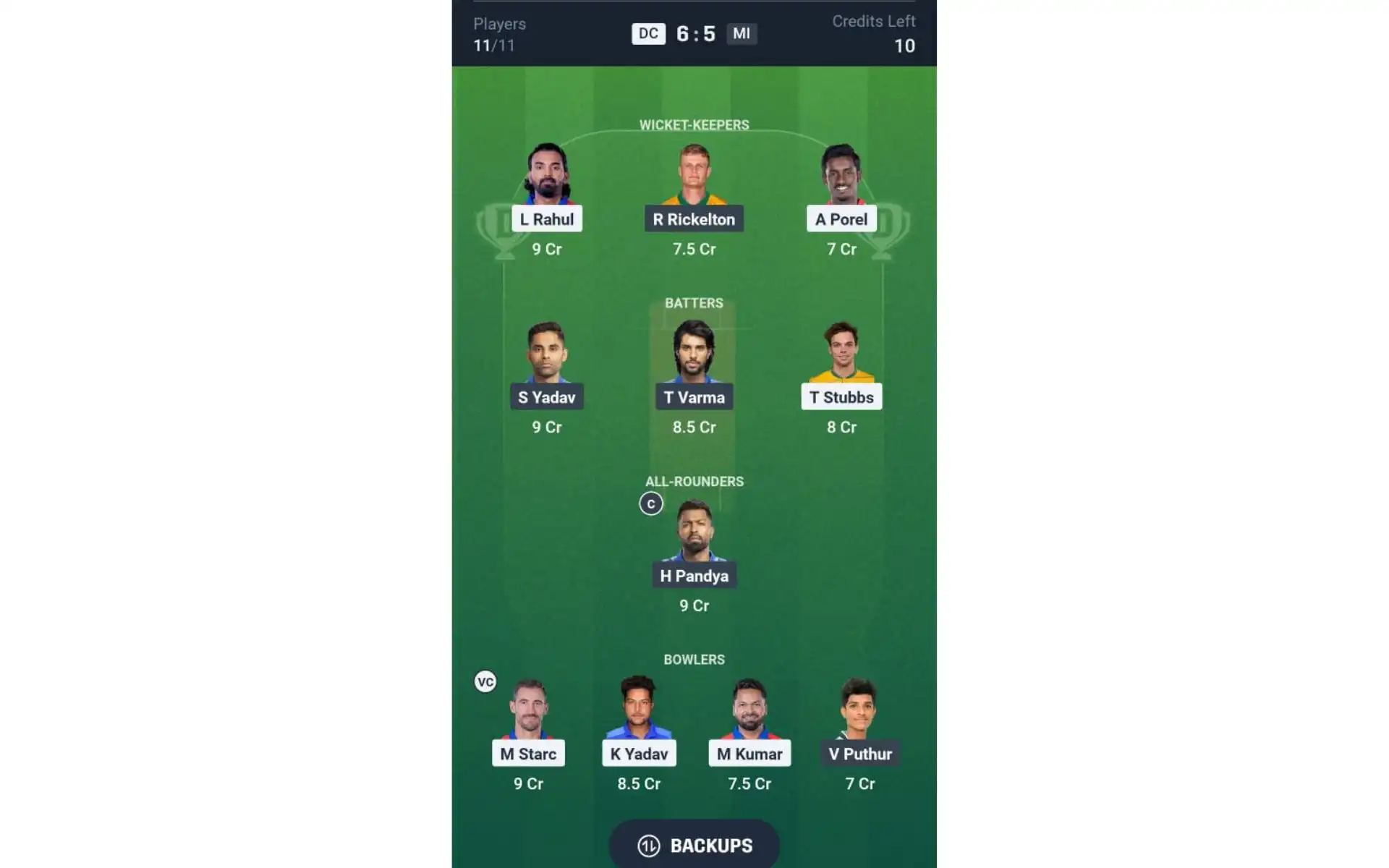 DC vs MI, IPL 2025: Dream11 Team 2 [Source: @Dream11 App]