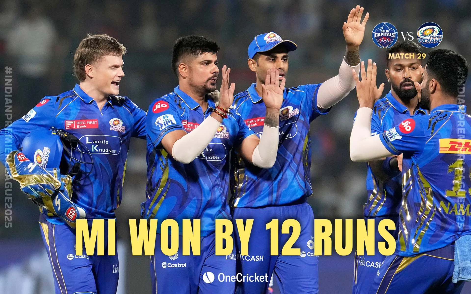 Mumbai Indians win the match by 12 runs [Source: OneCricket]