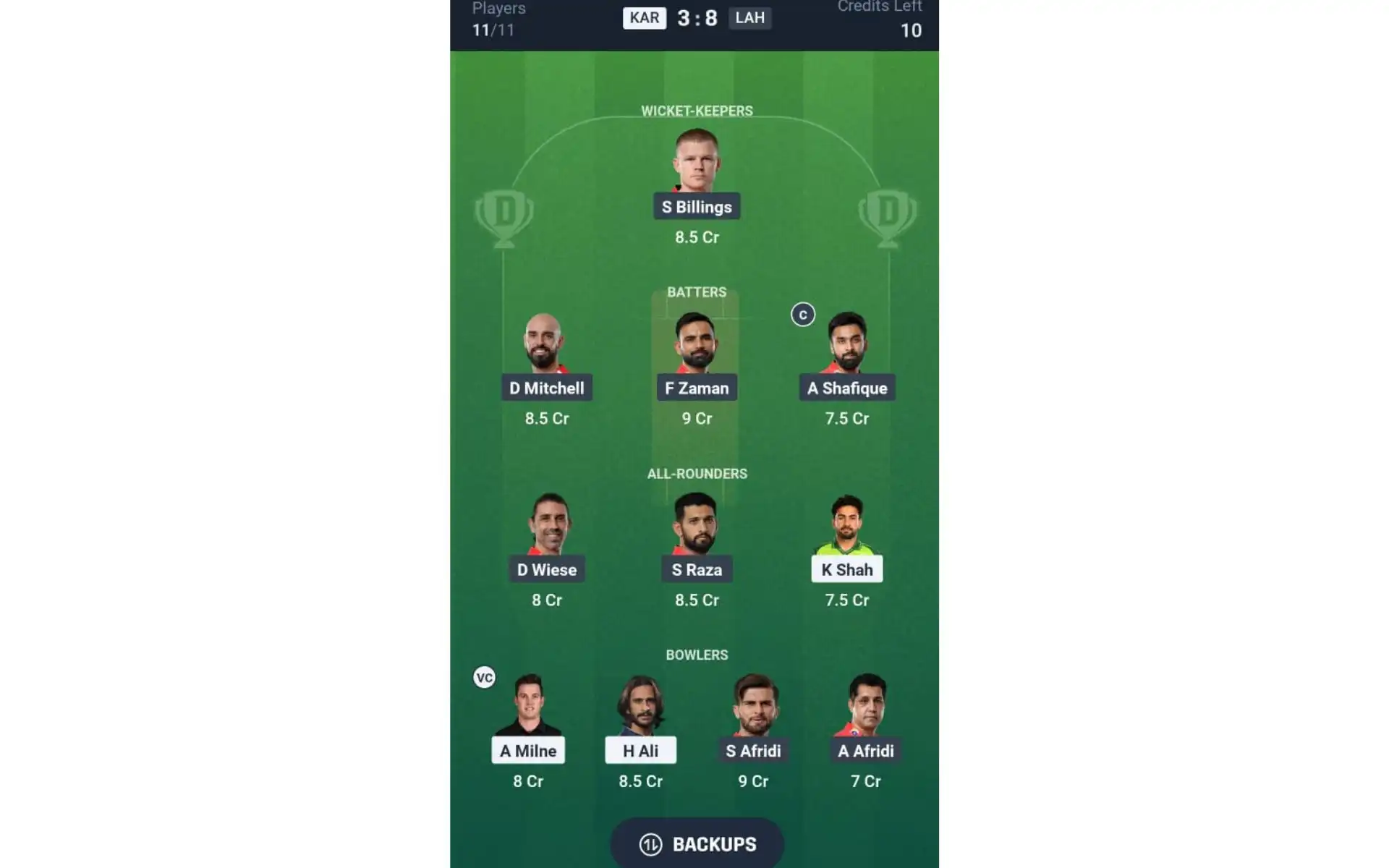 LAH vs KAR, PSL 2025: Dream11 Team 1 [Source: @Dream11 App]