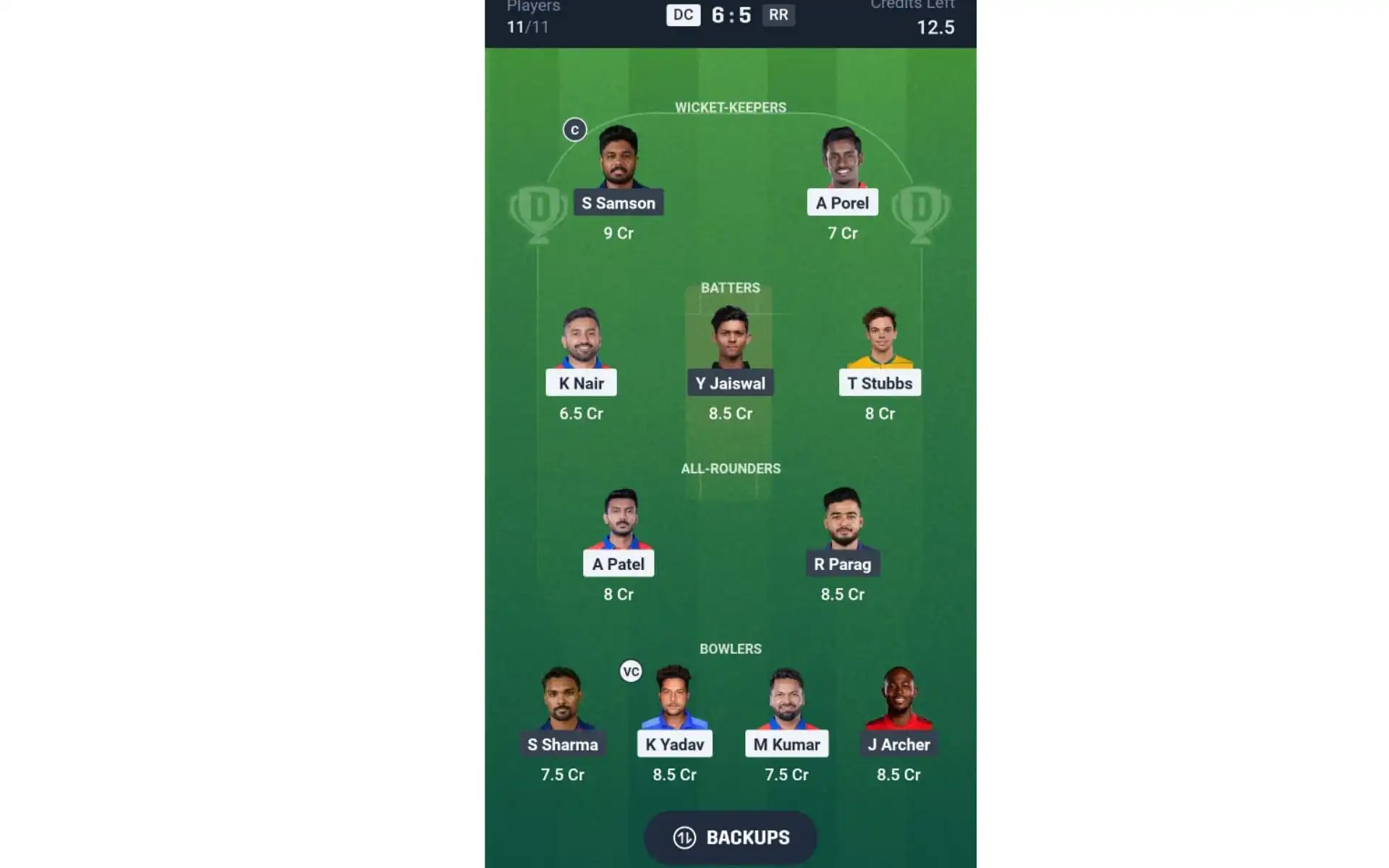 DC vs RR, IPL 2025: Dream11 Team 1 [Source: @Dream11 App]
