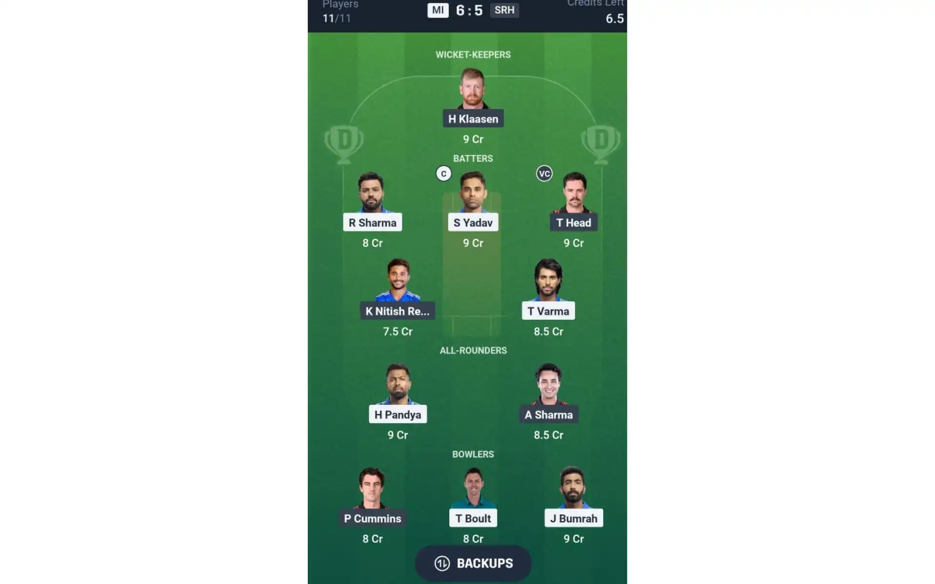 MI vs SRH, IPL 2025: Dream11 Team 1 [Source: @Dream11 App]