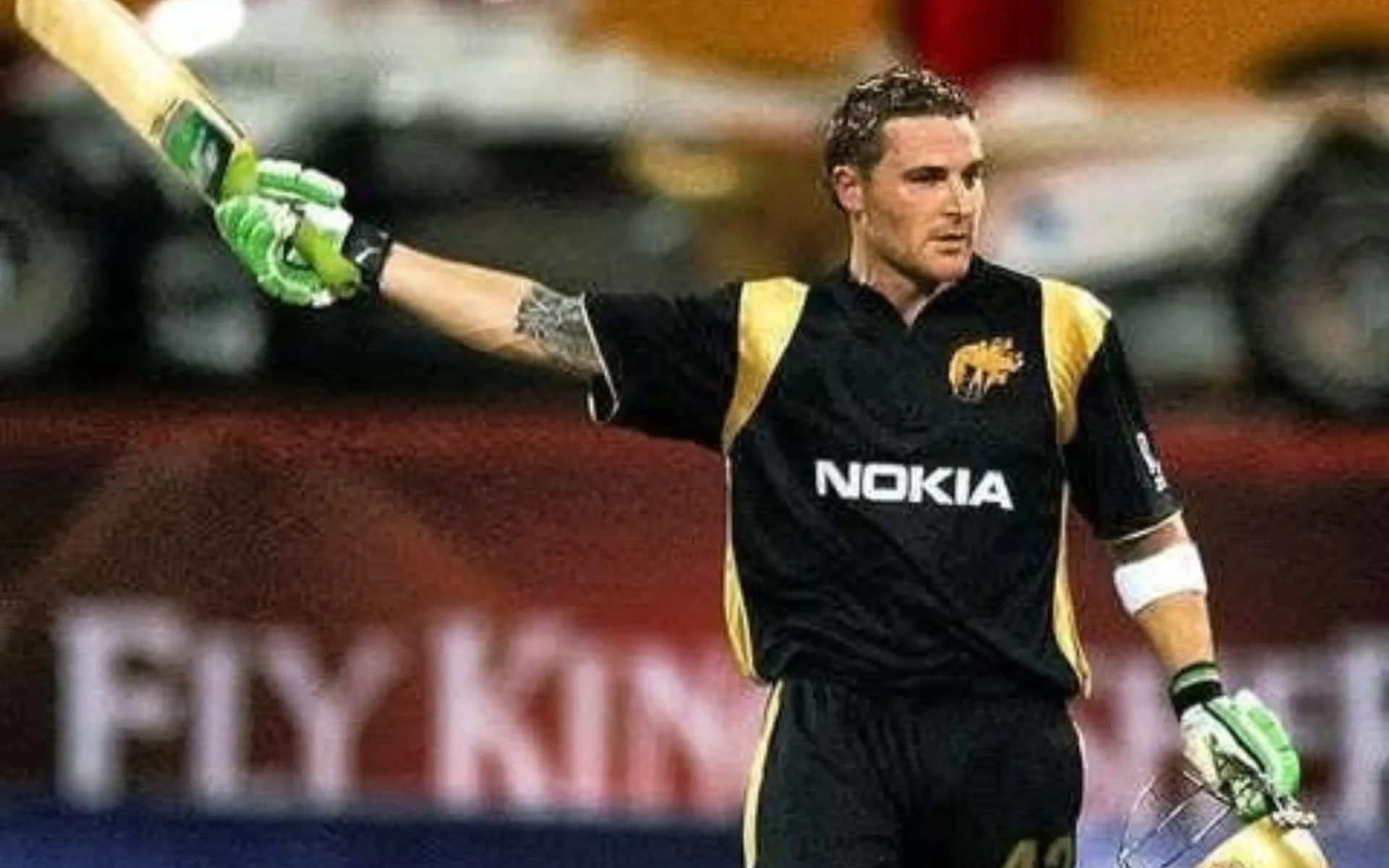 Brendon McCullum celebrating his IPL century in 2008 [Source: @CricUpdate58494/x]