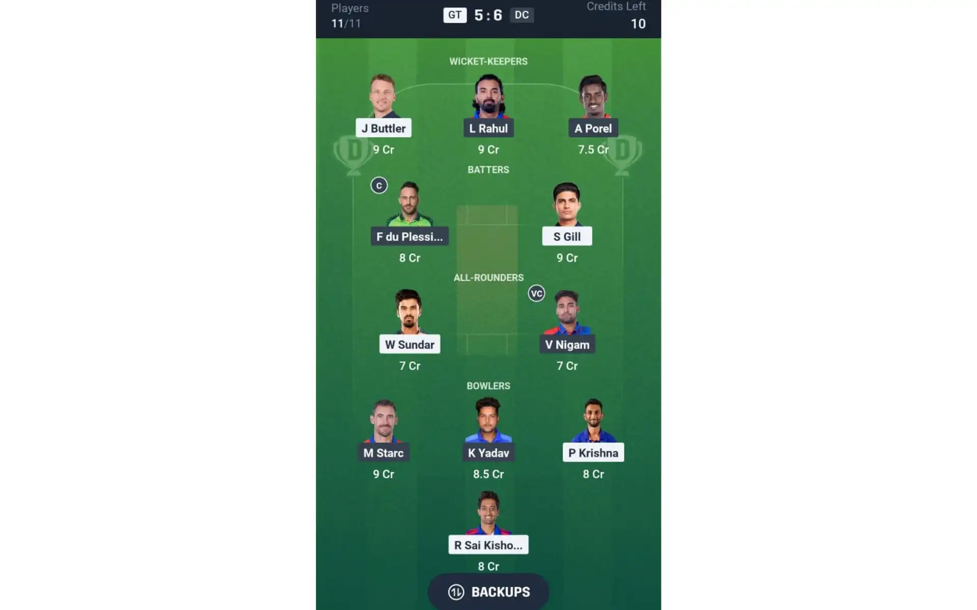 GT vs DC, IPL 2025: Dream11 Team 2 [Source: @Dream11 App]