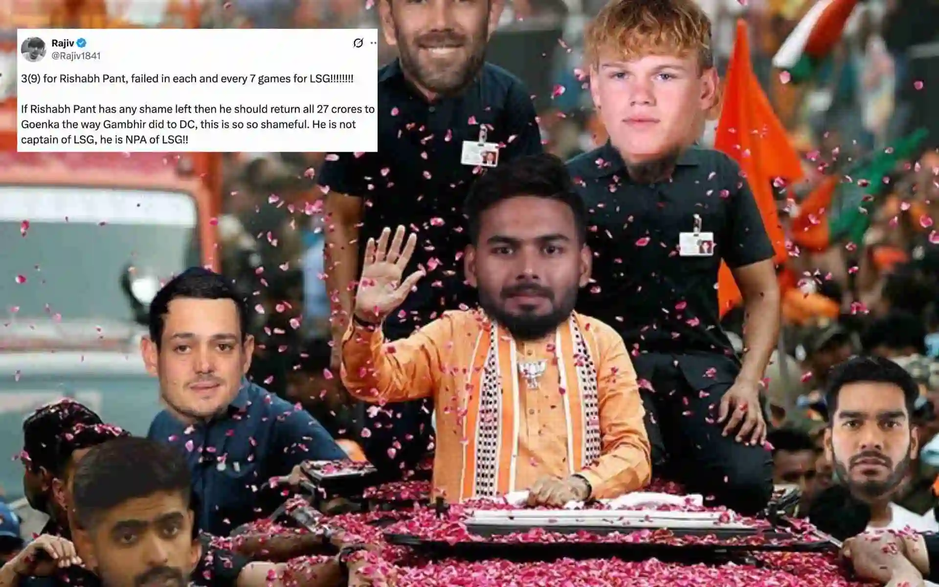 Rishabh Pant mocked by fans (Source:@TukTuk_Academy/X.com)