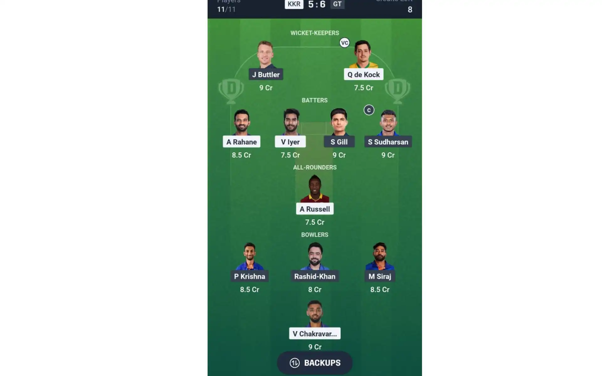 KKR vs GT, IPL 2025: Dream11 Team 2 [Source: Dream11 App]