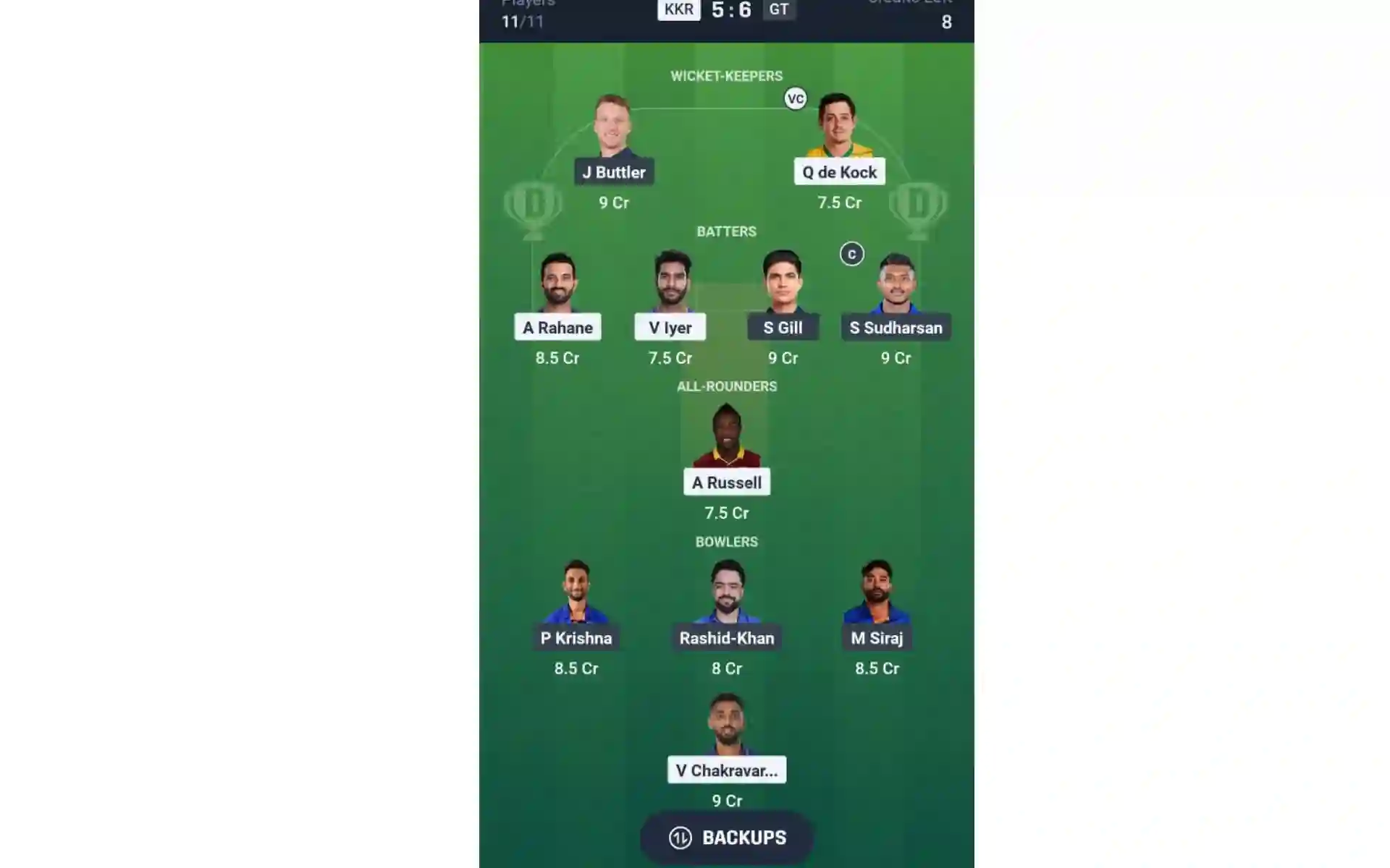 KKR vs GT, IPL 2025: Dream11 Team 2 [Source: Dream11 App]
