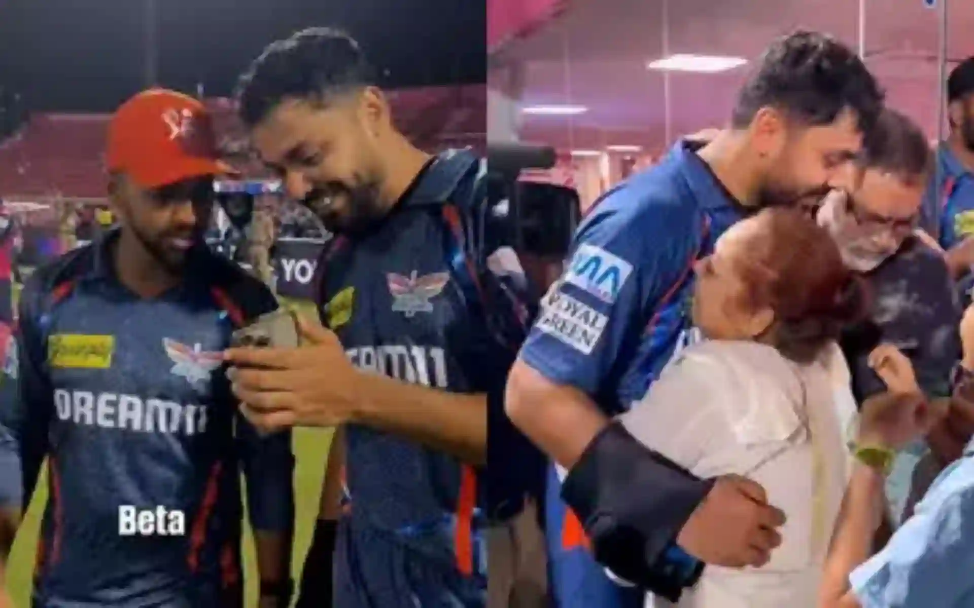 Nicholas Pooran Consoles Avesh Khan’s Mother (Source:@LSG, x.com)
