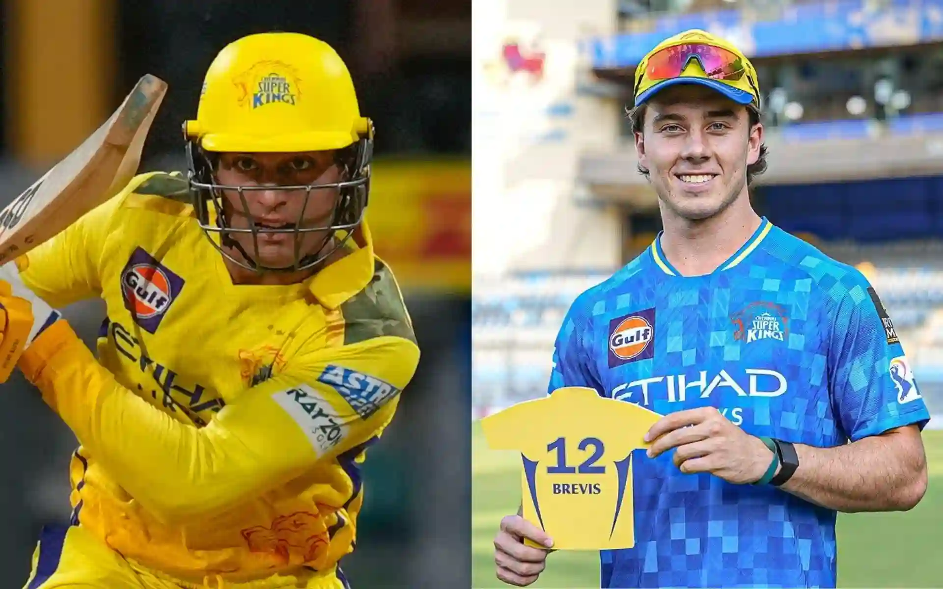 Rachin Ravindra and Dewald Brevis for CSK [Source: @mufaddal_vohra/x.com]
