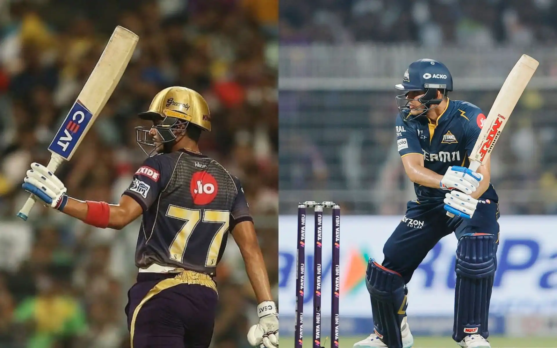 Shubman Gill for KKR and for Titans against KKR [Source: @IMManu_18, @serenadewh06/x.com]