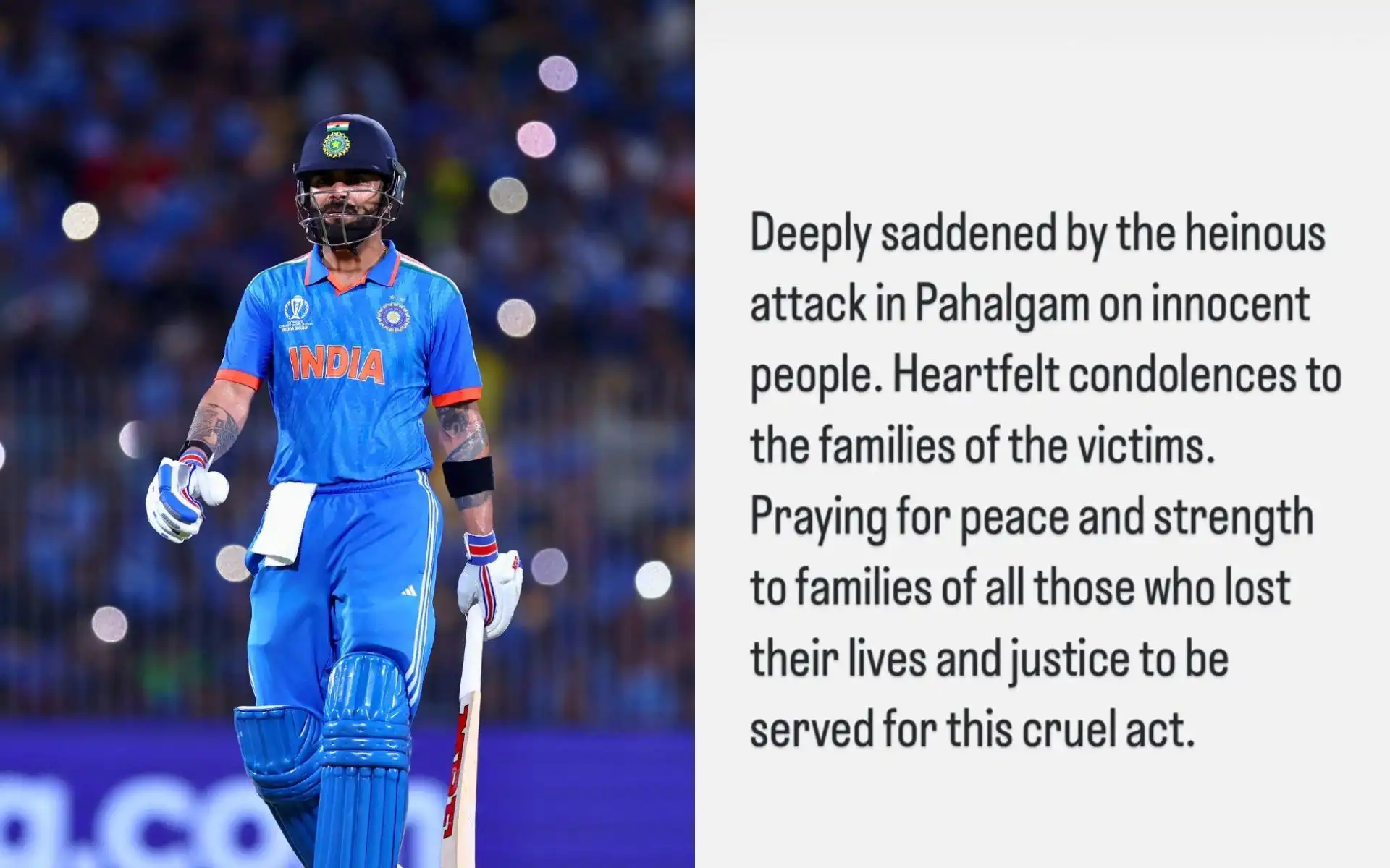 Virat Kohli's post on Pahalgam Terror Attack (Source:@BCCI)