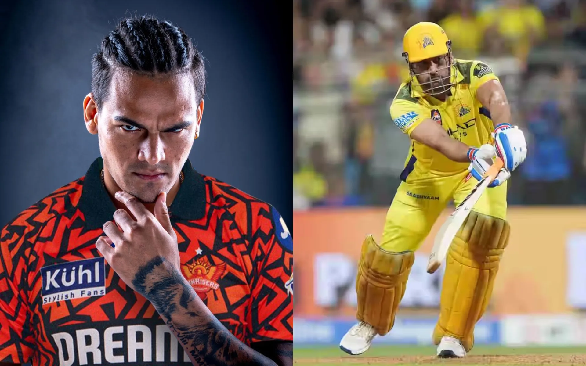 Rahul Chahar & MS Dhoni [Source: @srhfansofficial/x.com, @iplt20.com]