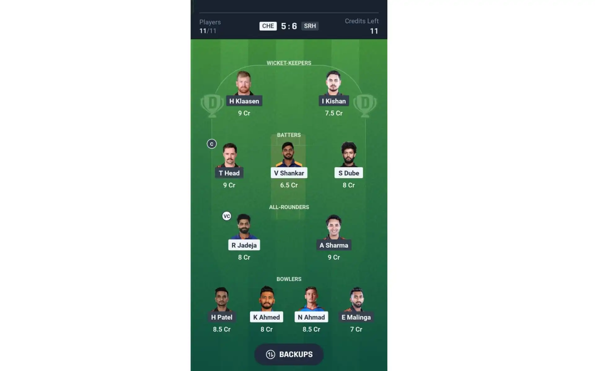CSK vs SRH, Dream11 Team 2 [Source: @Dream11 App]