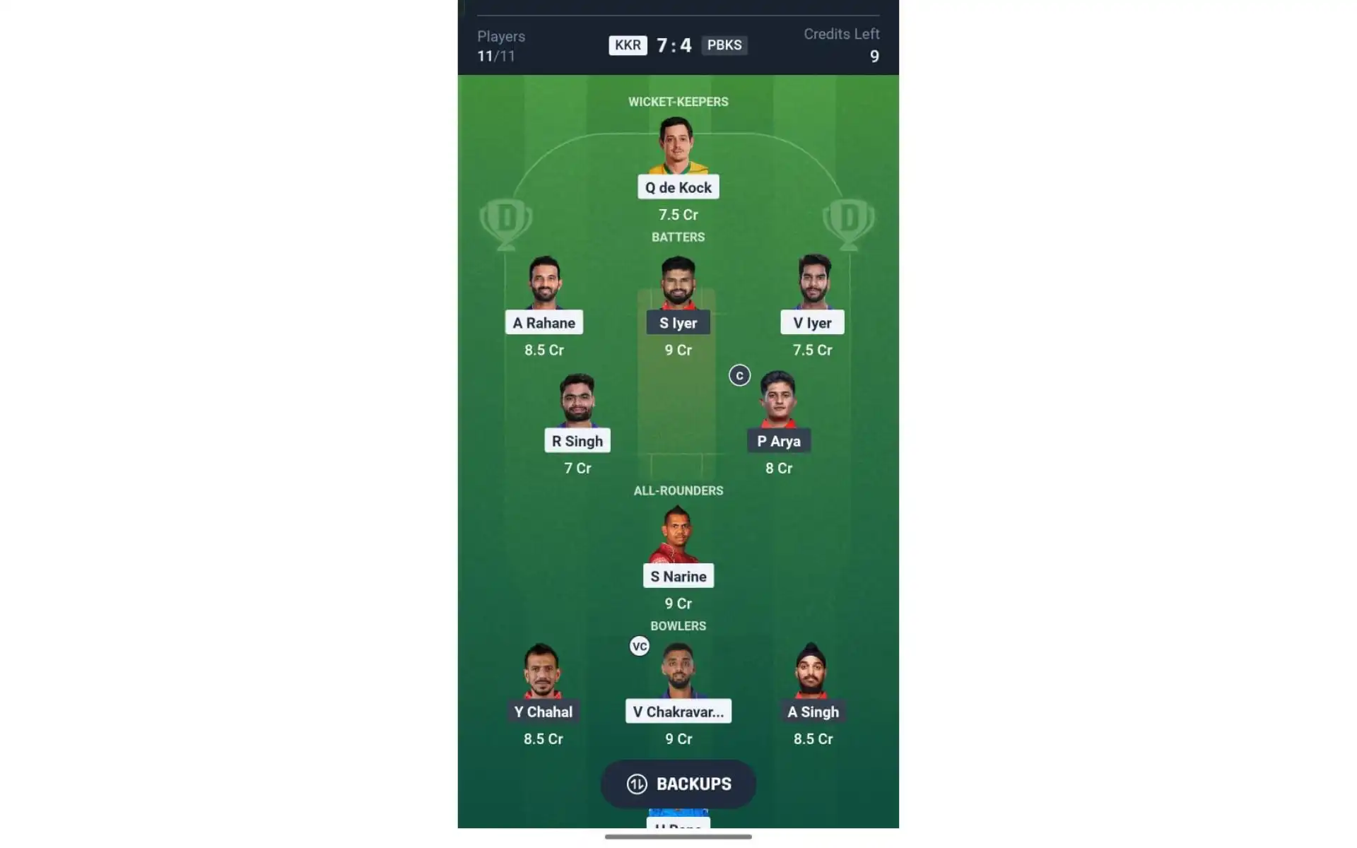 KKR vs PBKS, Dream11 Team 2 [Source: @Dream11 App]