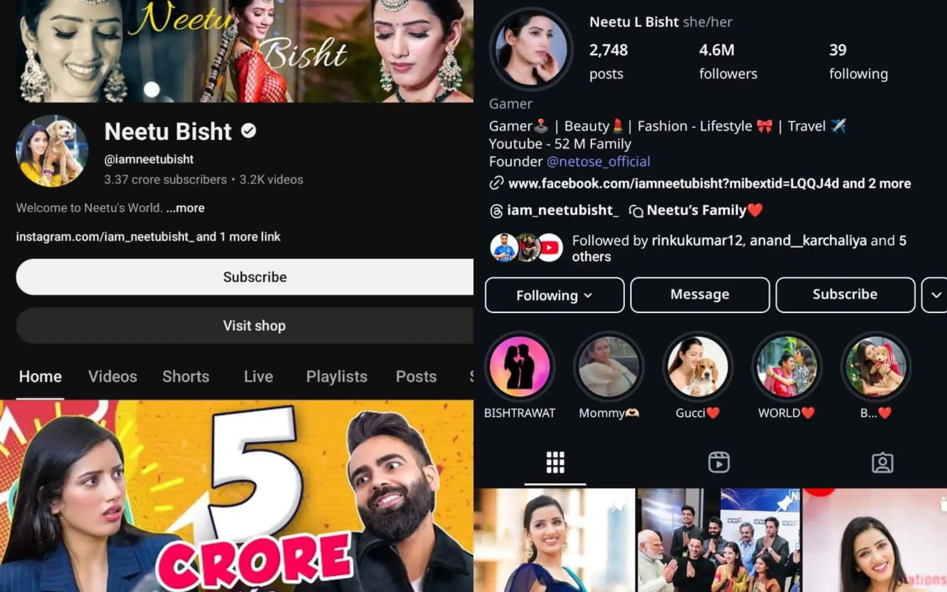 Neetu Bisht's social media pages [Source: Youtube/instagram]