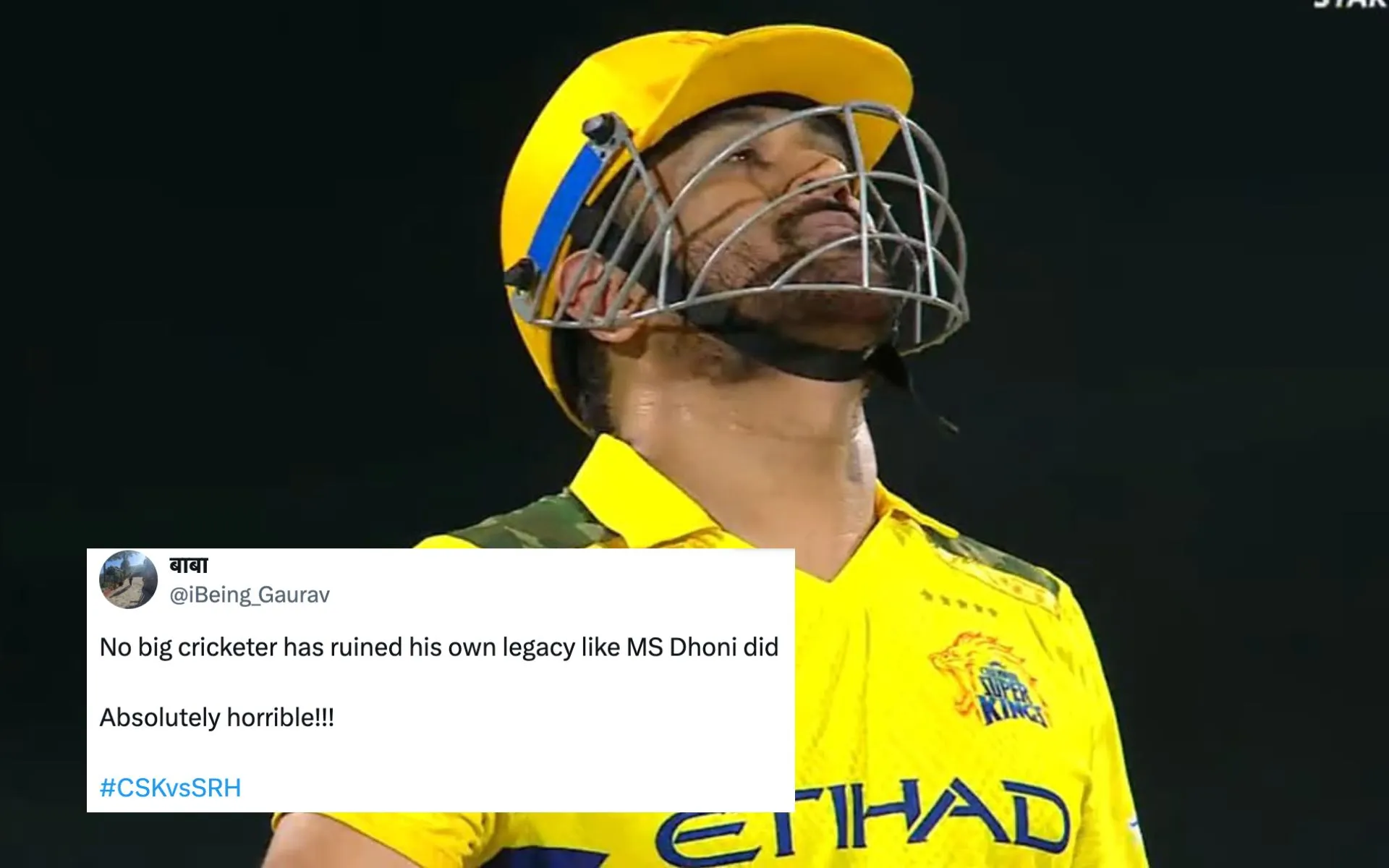 MS Dhoni faces heat after a slow knock [Source: @cricbhawana, @iBeing_Gaurav/X.com]