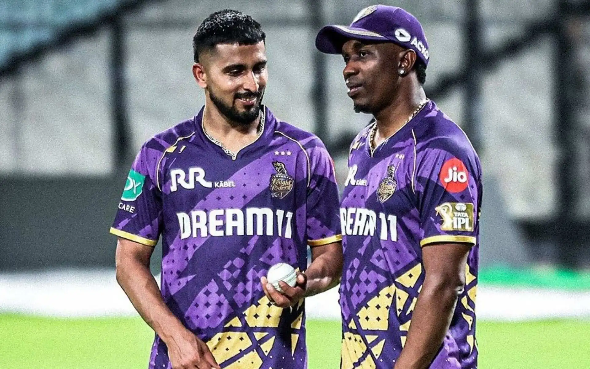 Umran Malik with Dwayne Bravo [Source: @KKR_Xtra/x]
