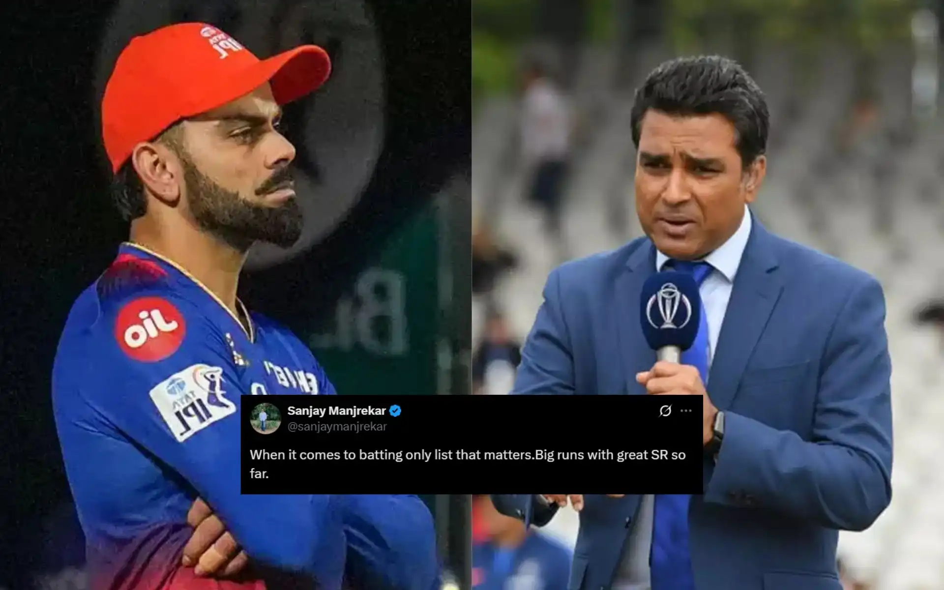 Virat Kohli and Sanjay Manjrekar [Source: @mufaddal_vohra/X]