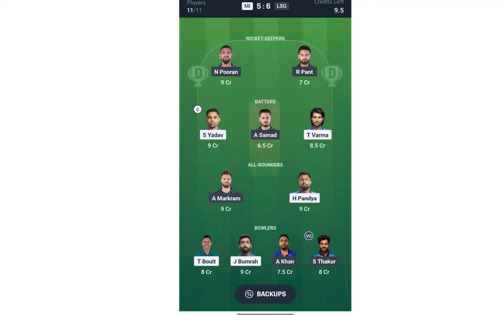 MI vs LSG, IPL 2025: Dream11 Team 2 [Source: @Dream11 App]