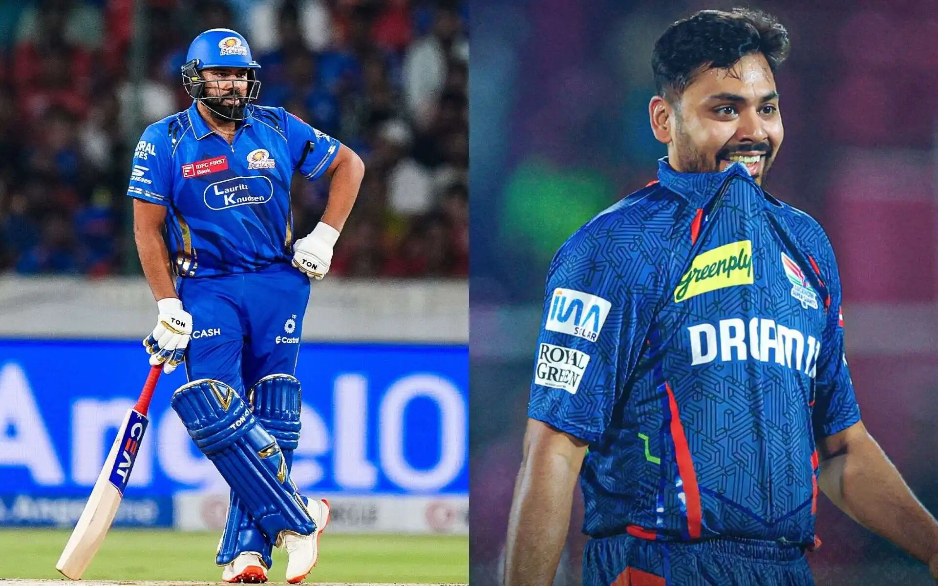 Rohit Sharma and Avesh Khan [Source: @mipaltan, @LucknowIPL/x]