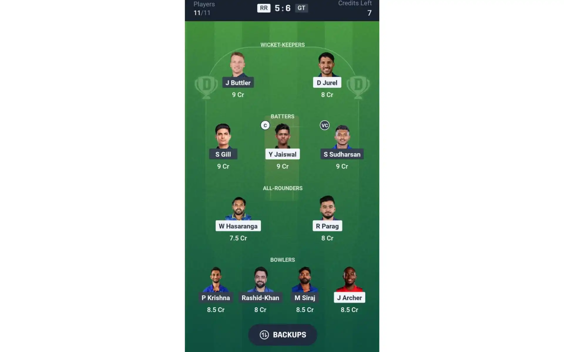 RCB vs GT, Dream11 Team 1 [Source: @Dream11 App]
