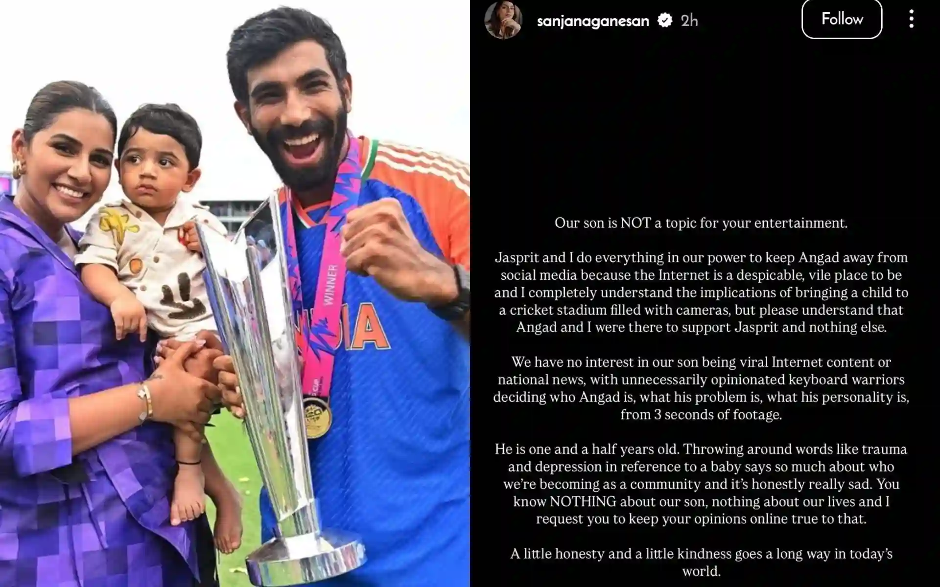 "Our Son Not A Topic For Entertainment" Sanjana Ganesan Blasts Trolls Mocking Angad Bumrah "Our Son Not A Topic For Entertainment" Sanjana Ganesan Blasts Trolls Mocking Angad Bumrah