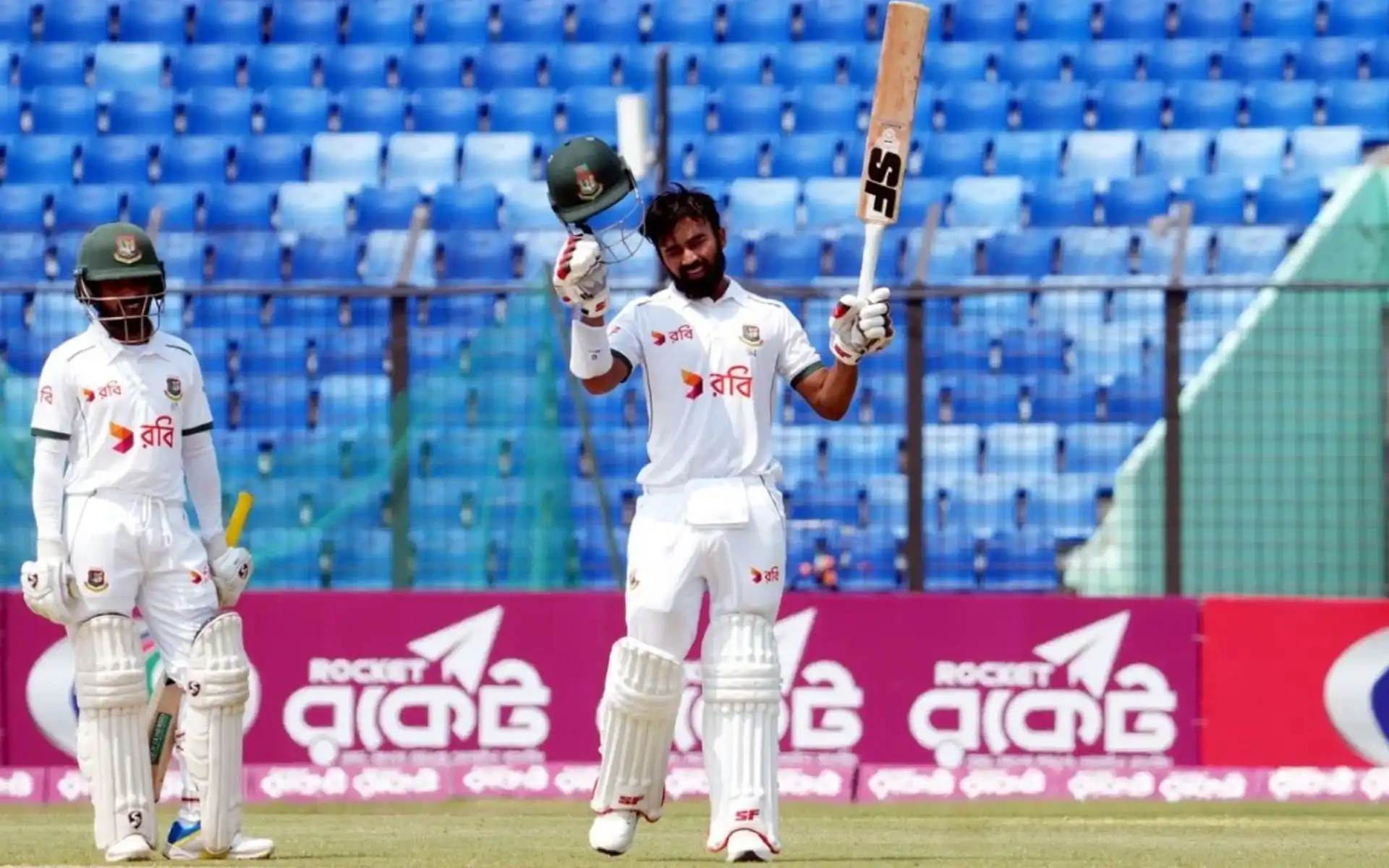 Shadman Islam celebrating his century [Source: @ABsay_ek/x]