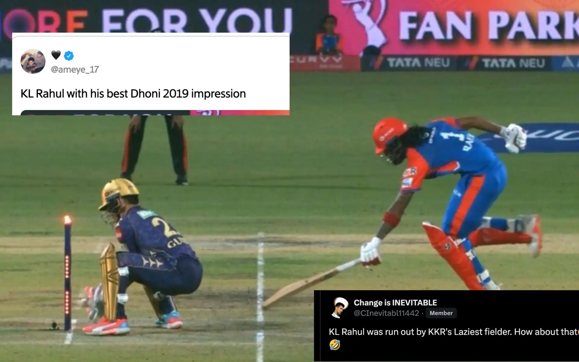 KL Rahul run-out - (Source : @Johns/X.com)