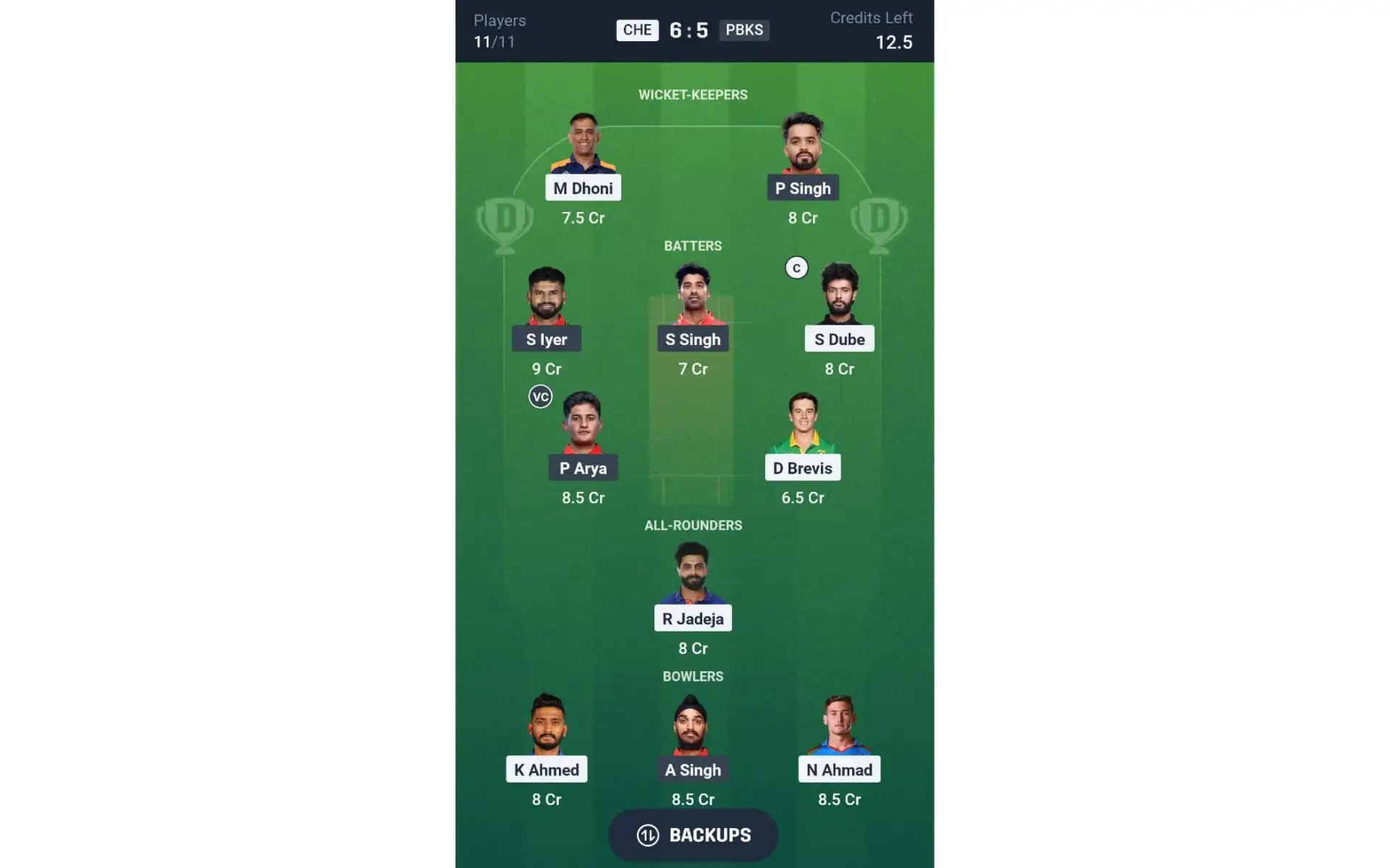 CSK vs PBKS, Dream11 Team 1 [Source: @Dream11 App]