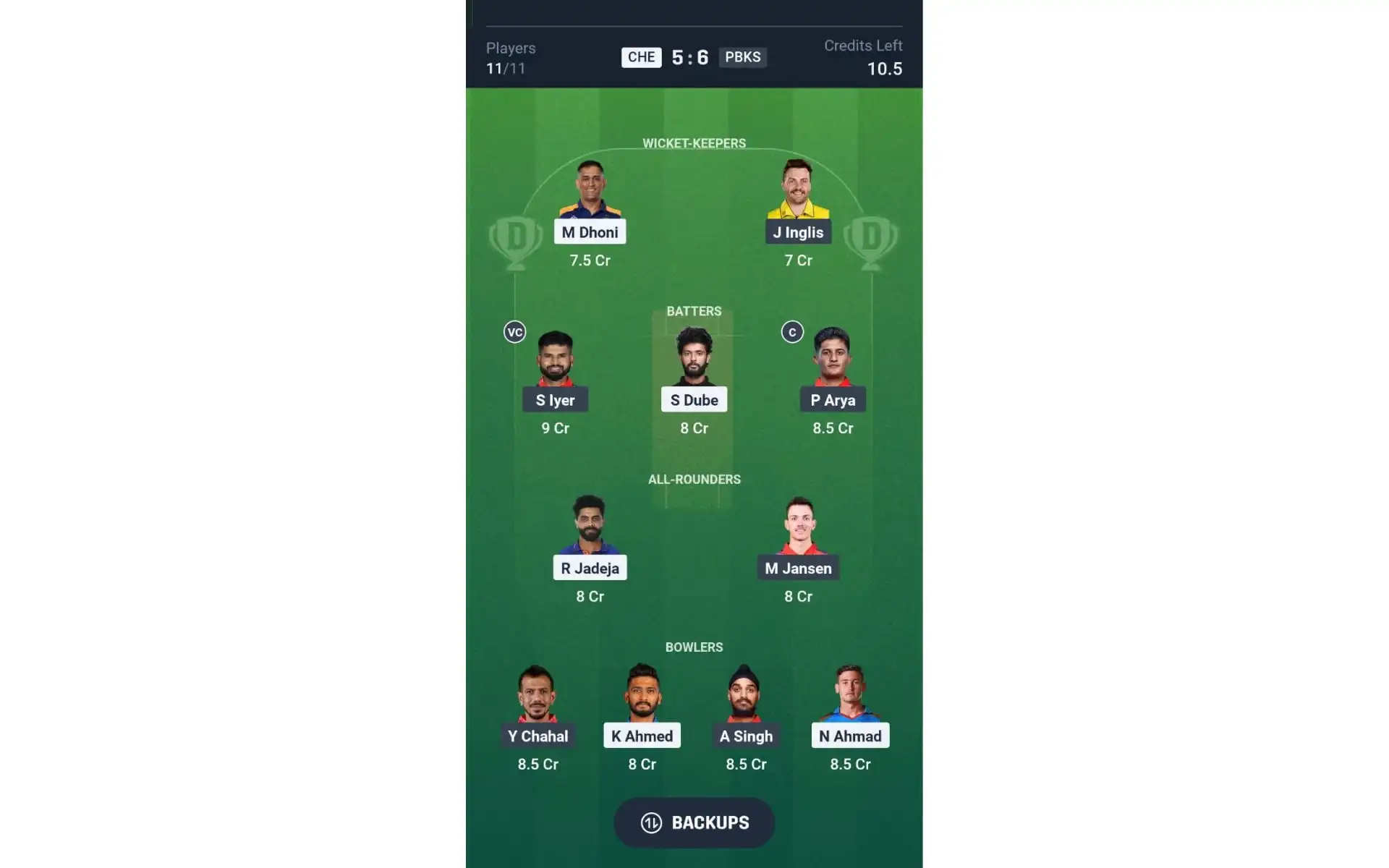 CSK vs PBKS, Dream11 Team 2 [Source: @Dream11 App]