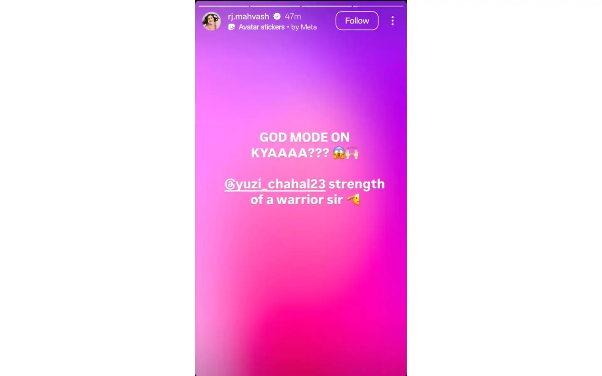 RJ Mahvash's status for Yuzvendra Chahal [Source: @rj.mahvash/instagram.com]