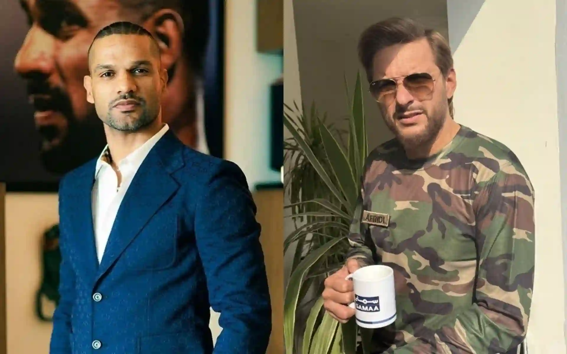 Shikhar Dhawan and Shahid Afridi [Source: @HarshitSweeps, @SAfridiOfficial/x.com]