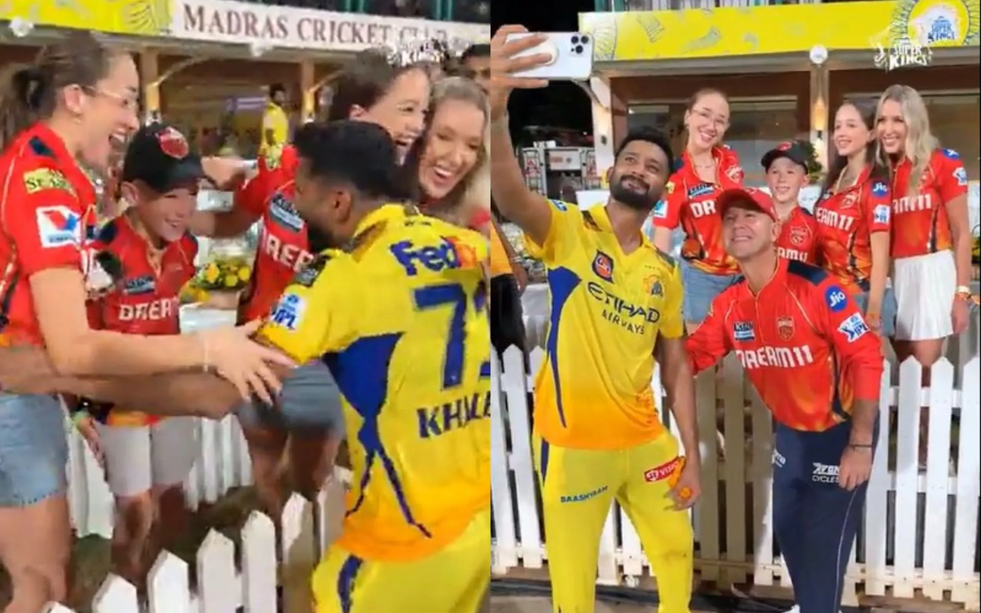 Khaleel Ahmed with Ricky Ponting's family [Source: @ChennaiIPL/x]