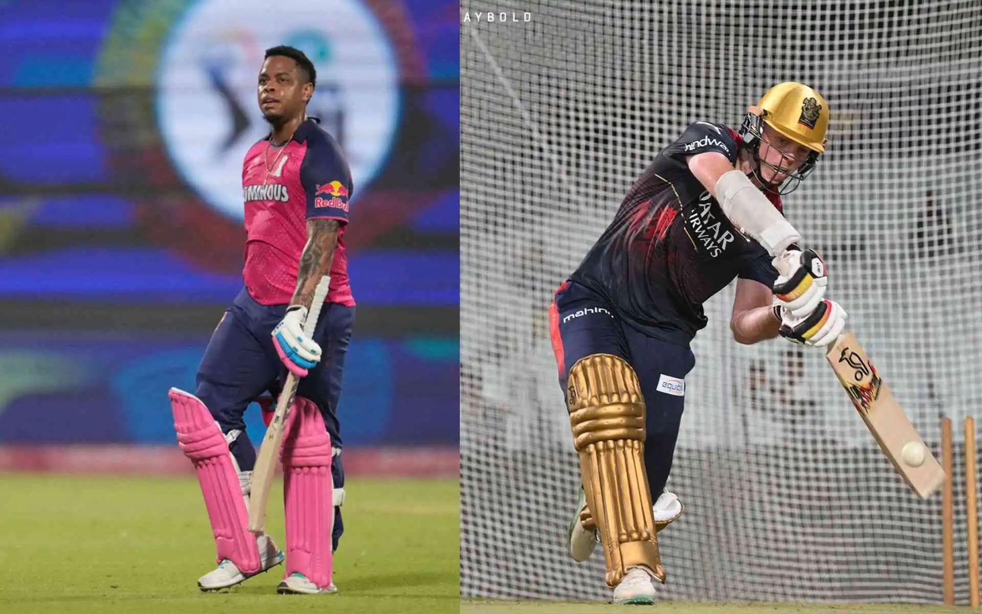 Shimron Hetmyer and Michael Bracewell (Source:AP Photos and @@RCBTweets/X.com)