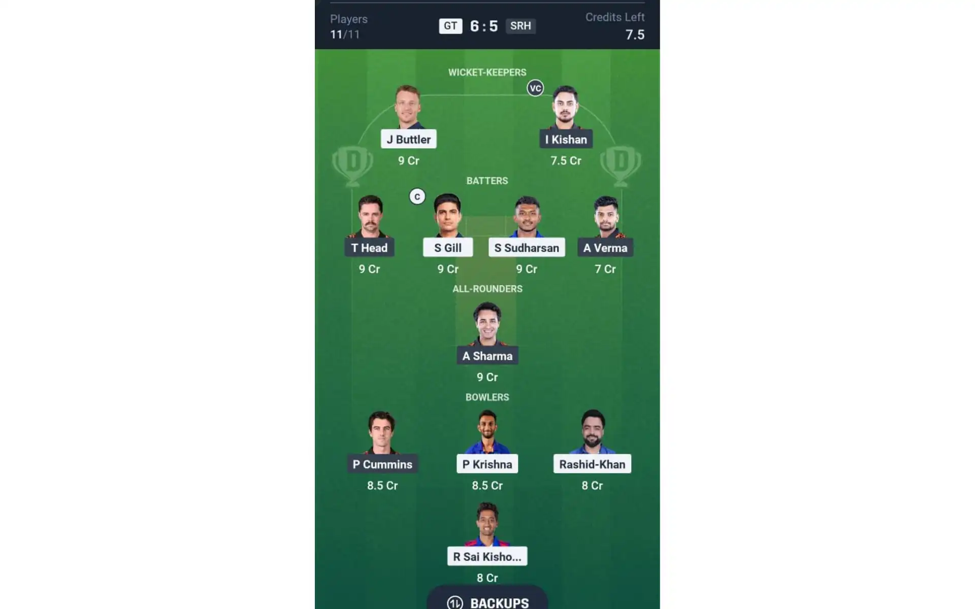 GT vs SRH, Dream11 Team 2 [Source: @Dream11 App]