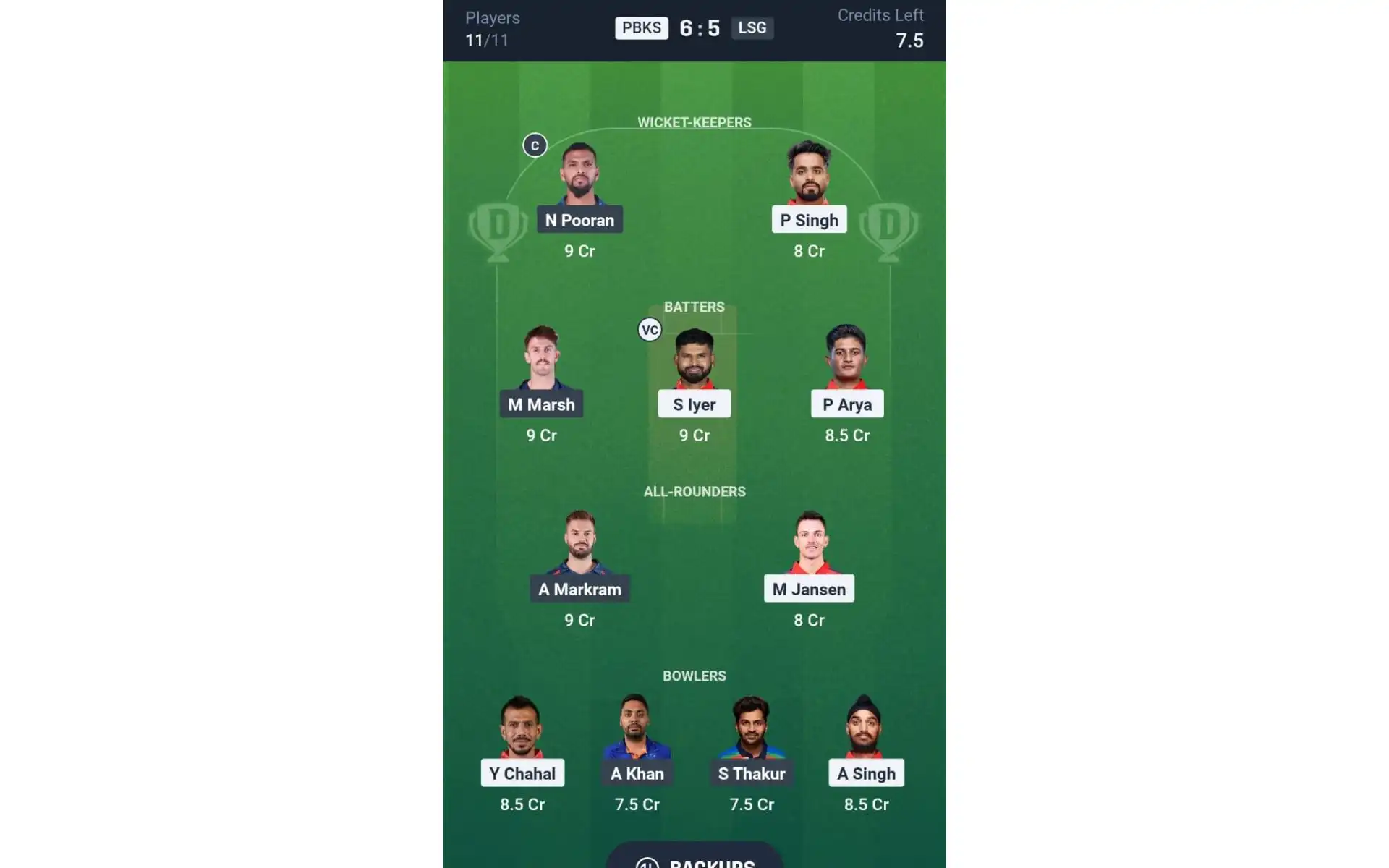PBKS vs LSG, Dream11 Team 1 [Source: @Dream11 App]