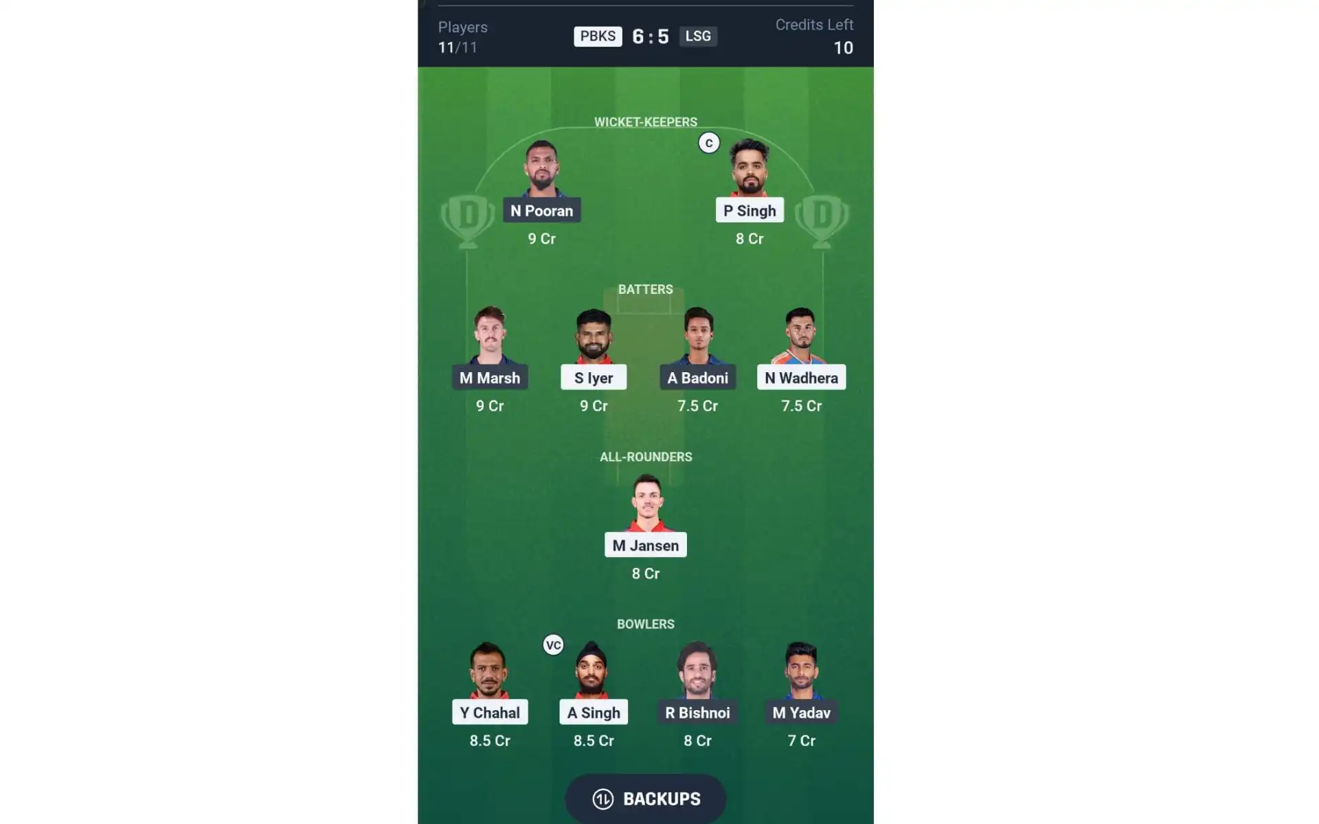 PBKS vs LSG, Dream11 Team 2 [Source: @Dream11 App]