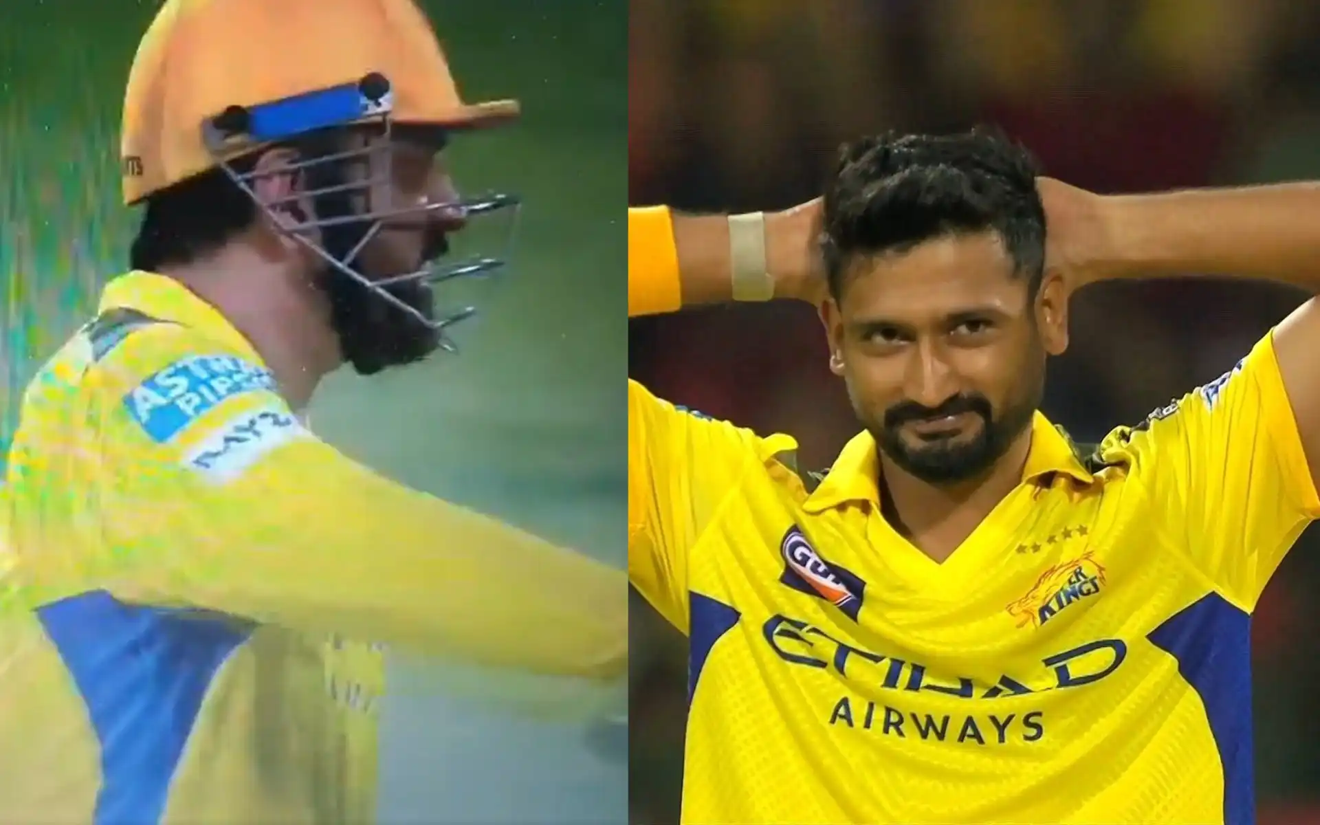 MS Dhoni and Khaleel Ahmed [Source: @TheGame_26, @RichKettle07/x]